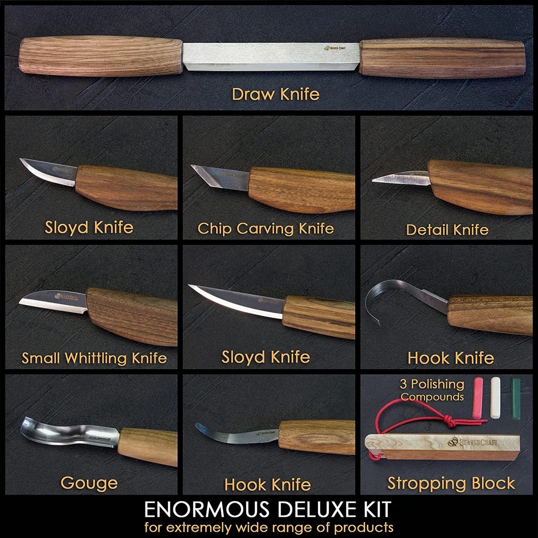 Estuche grande de lujo para tallar madera con mangos de nogal