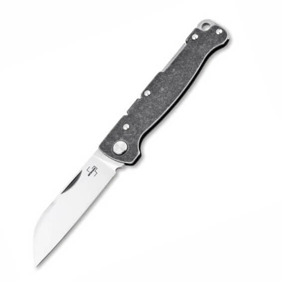 Navaja de bolsillo con mango de acero en acabado oscuro stonewash
