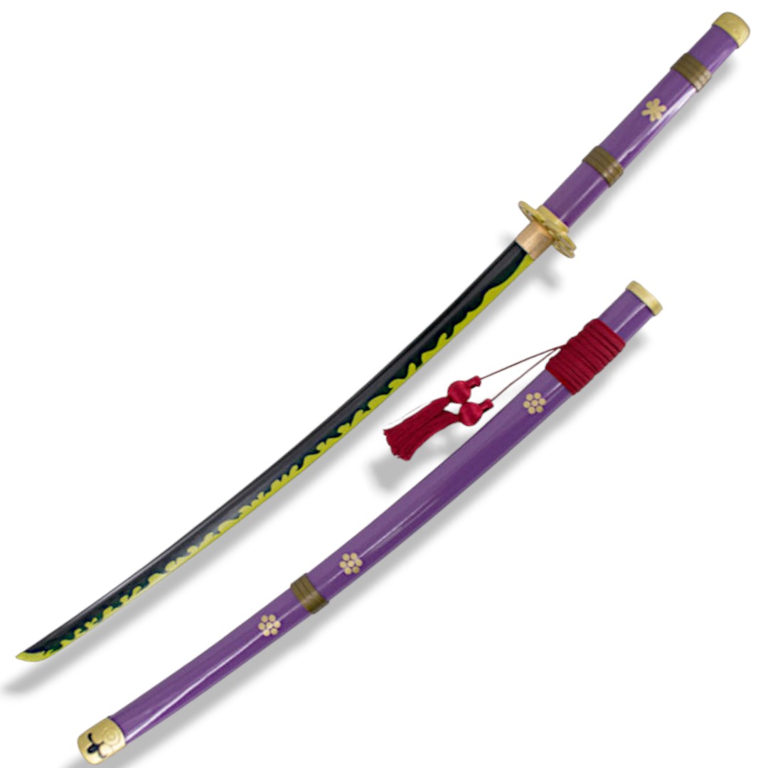 Katana funcional Enma de Zoro de One Piece lila con detalles dora...