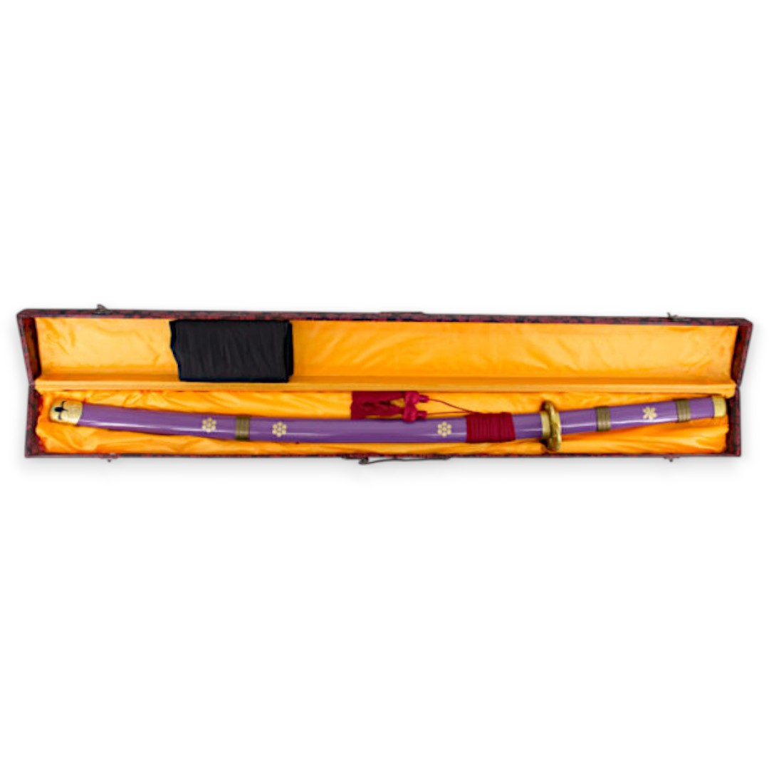 Katana funcional Enma de Zoro de One Piece lila con detalles dorados