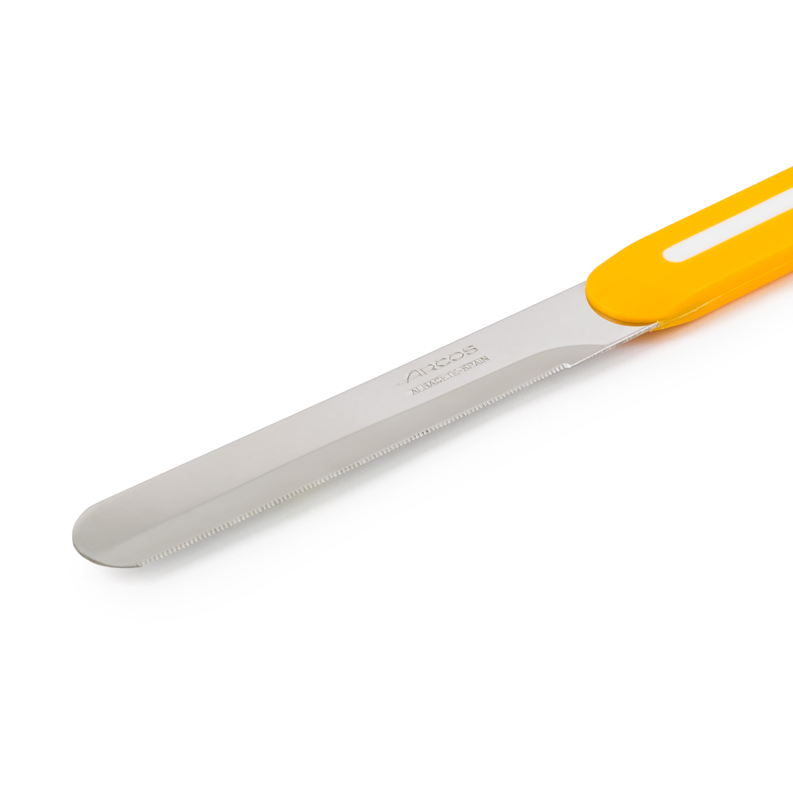 Cuchillo de mesa Arcos Nitrum naranja con hoja microperlada de 10 cm