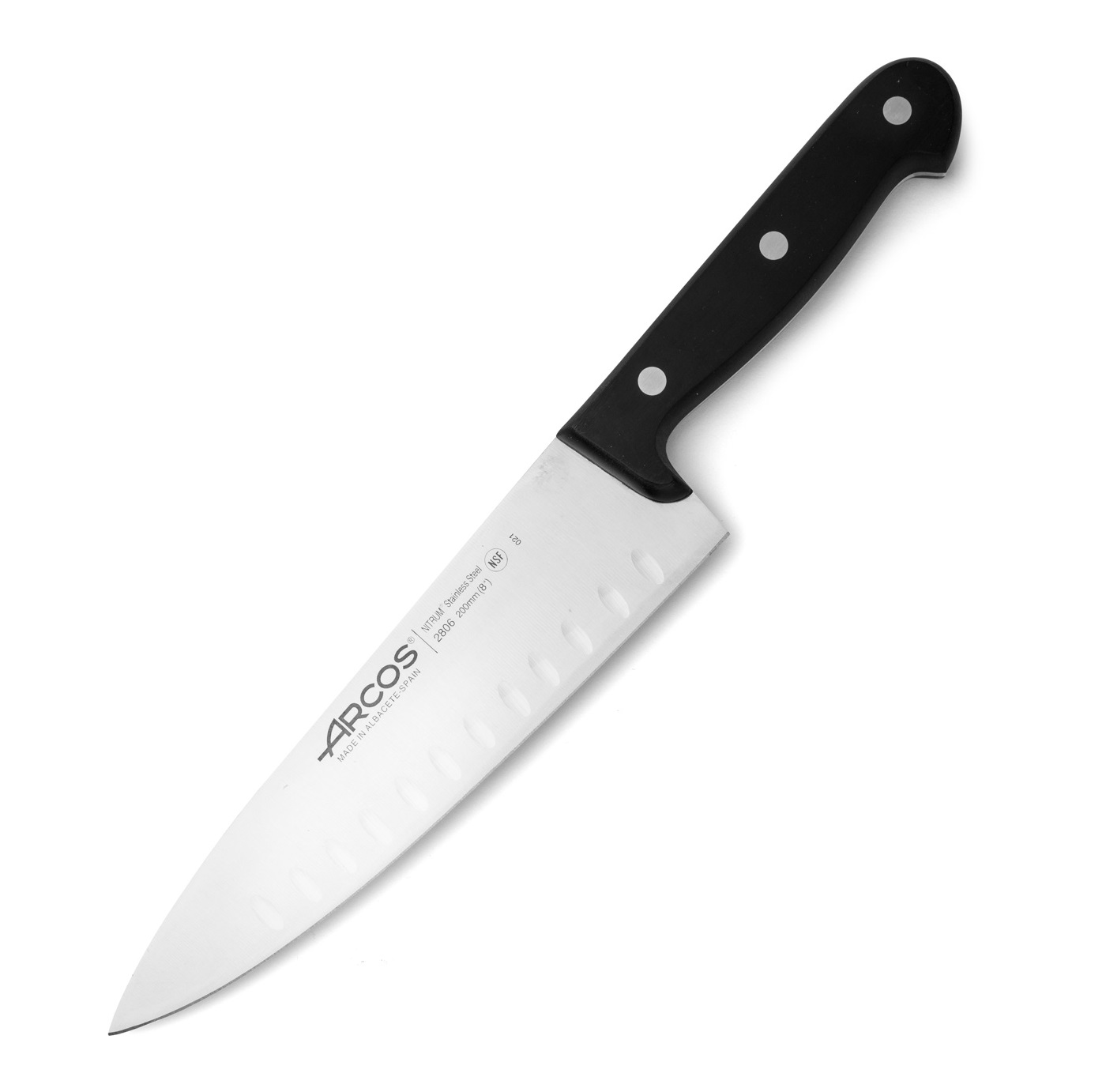 Cuchillo Cocinero Arcos Universal con hoja alveolada de 20 cm y mango de Polioximetileno