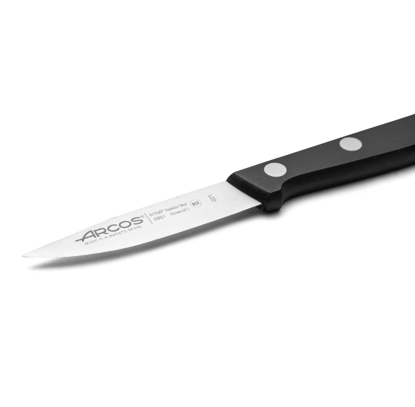 Cuchillo mondador estrecho Arcos Universal 75 mm con mango de polioximetileno negro
