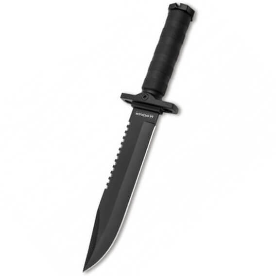 Cuchillo de supervivencia con hoja bowie y parcialmente serrada