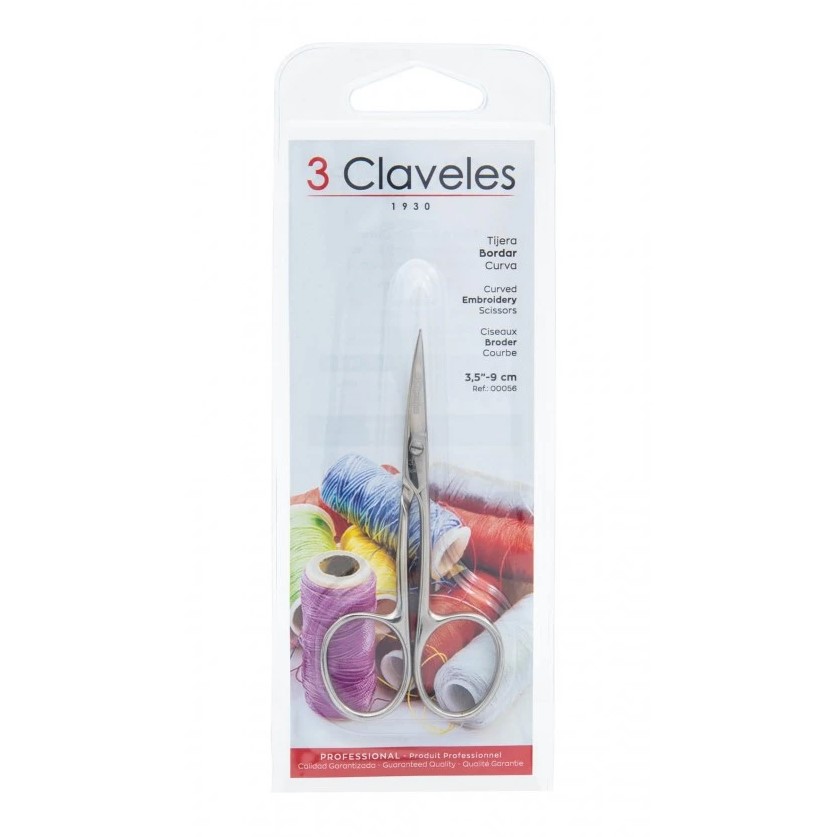 Tijera de bordar curva 3 claveles de 3.5"