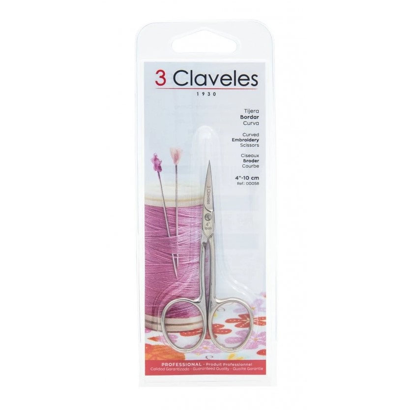 Tijera de bordar curva 3 Claveles de 4"