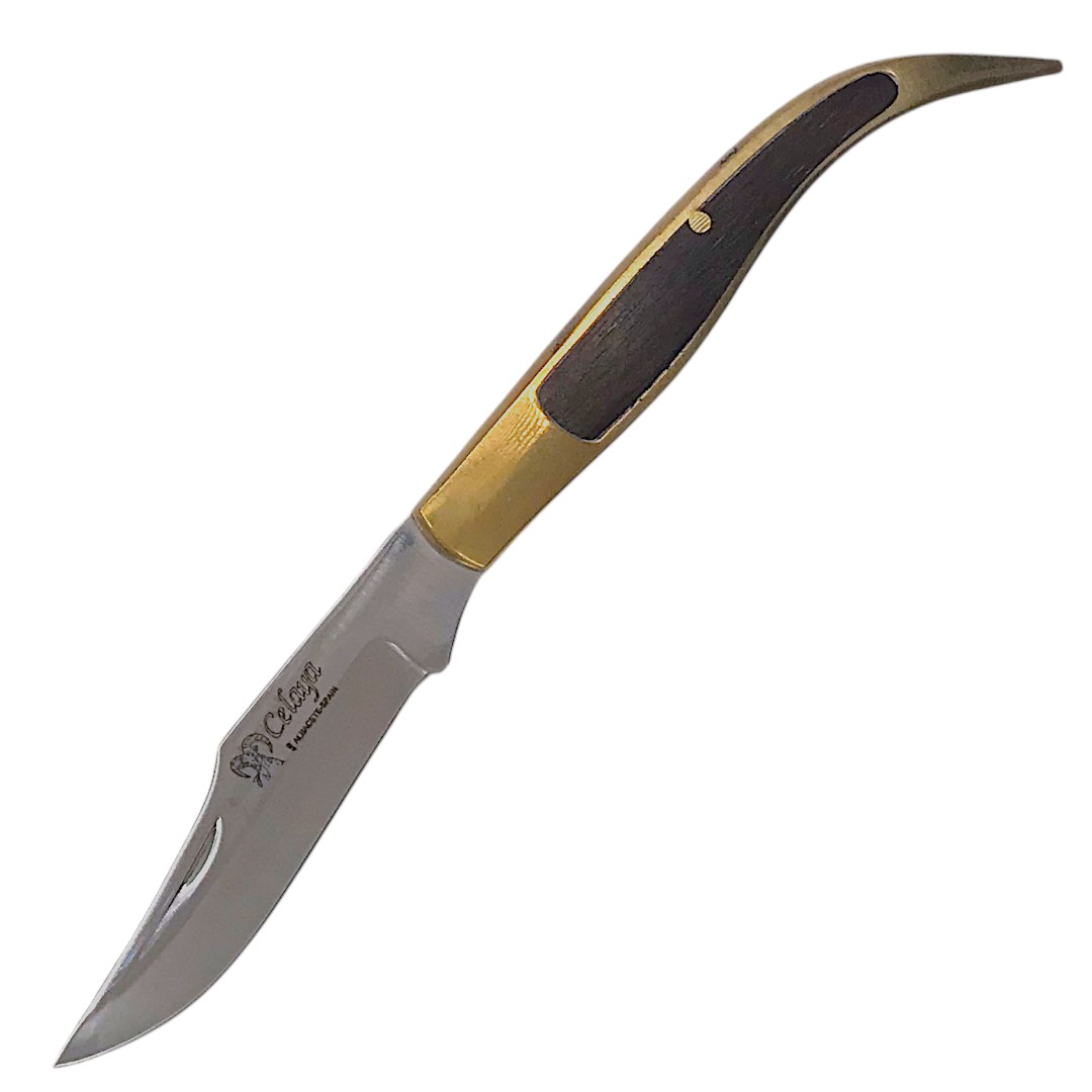 Navaja Sevillana con mango de latón y madera prensada, hoja de 9 cm