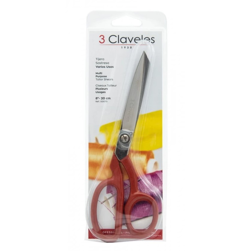 Tijera sastresa varios usos de 20 cm forjada en caliente con mango esmaltado rojo 3 Claveles