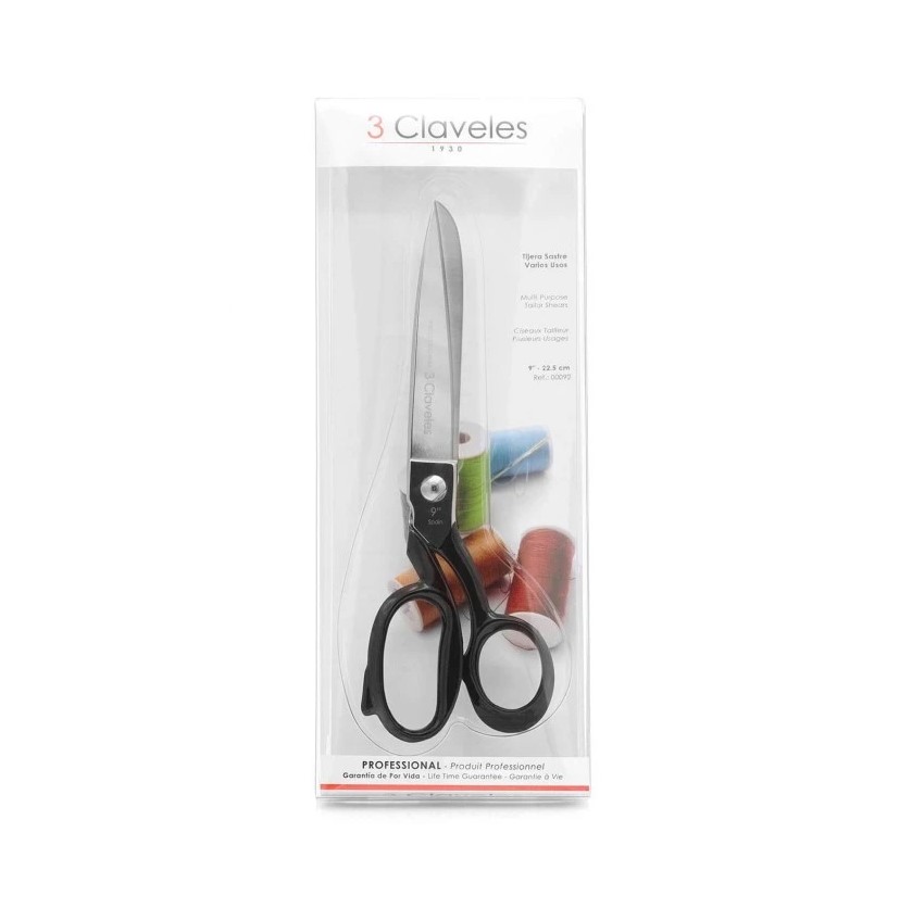 Tijera sastre varios usos de 23 cm forjada en caliente con mango esmaltado negro 3 Claveles