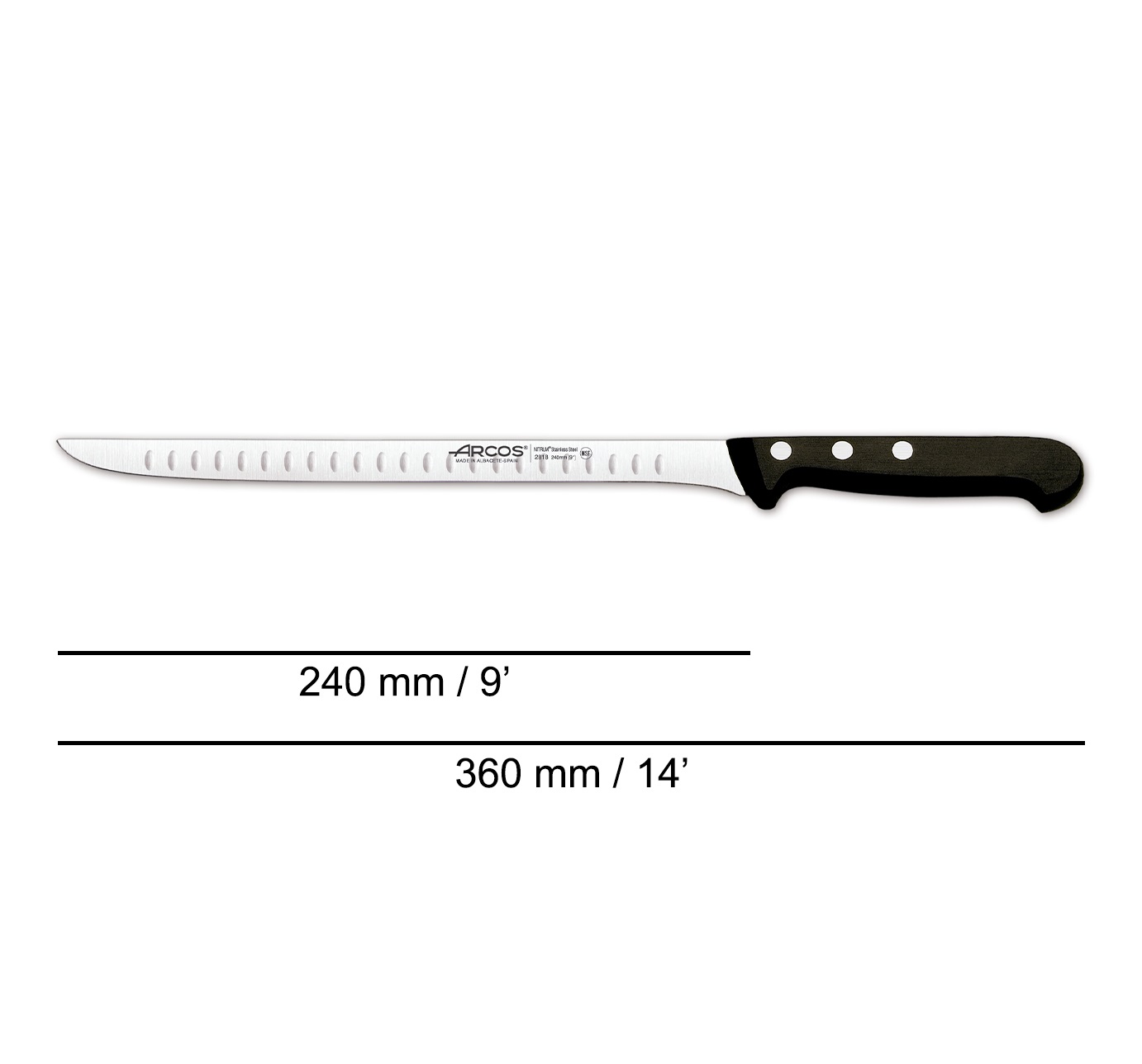 Faca de presunto Arcos com lâmina oca de 24 cm, série Universal, e cabo em polioximetileno