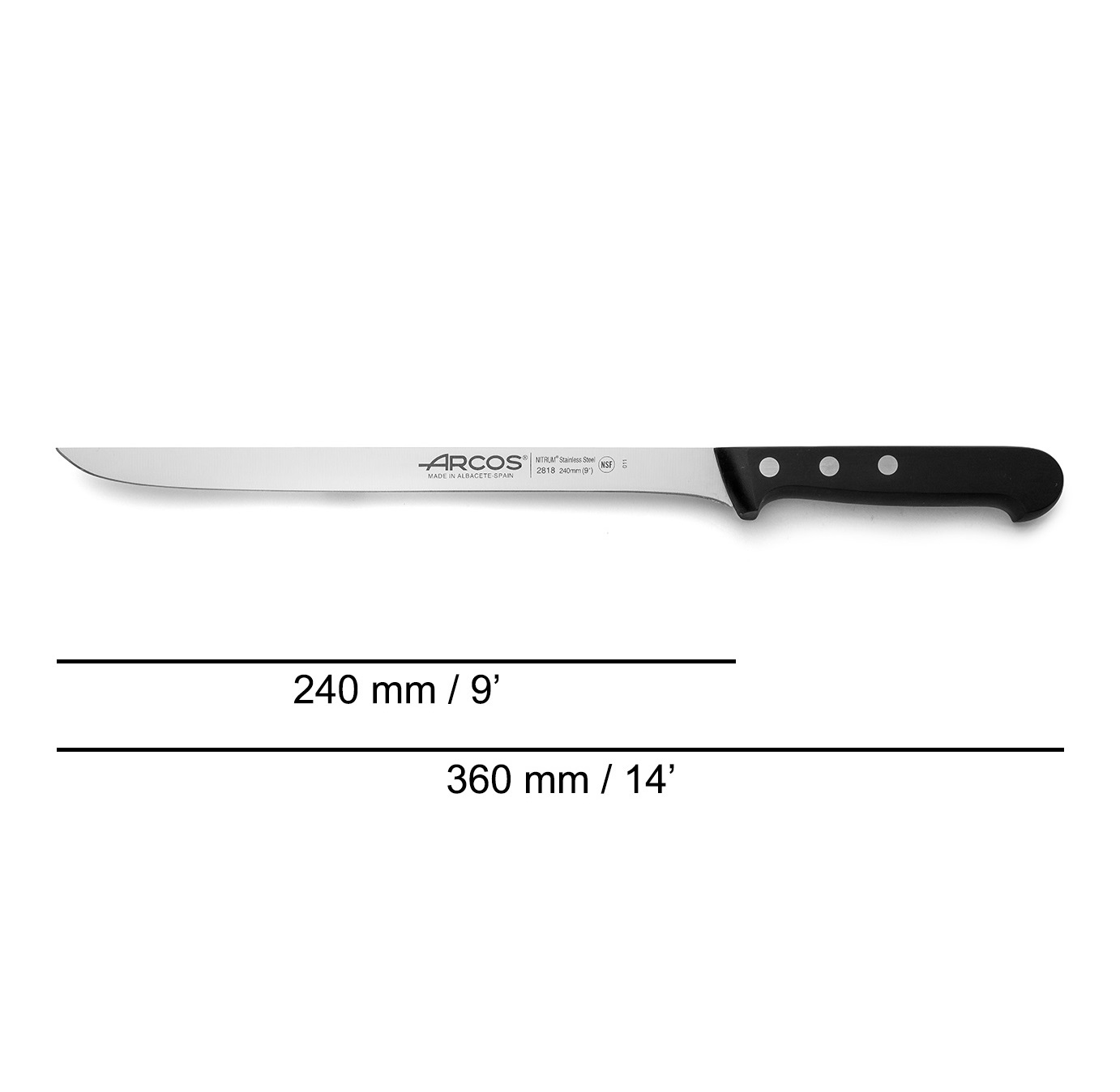 Faca de presunto Arcos com lâmina de 24 cm, série Universal, e cabo em polioximetileno
