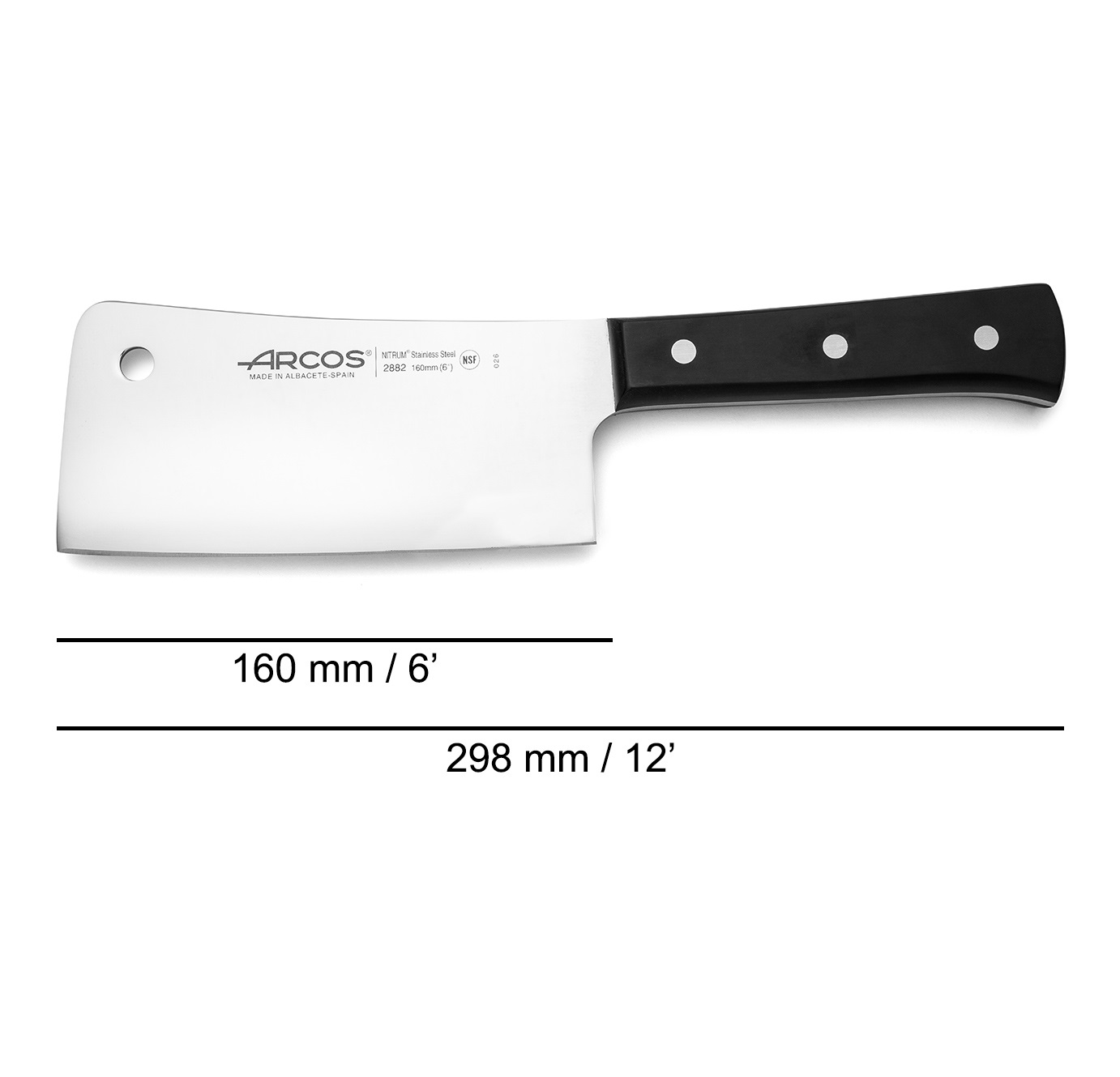 Arcos Lâmina de 160 mm de largura, lâmina reta, facão série Universal com cabo preto