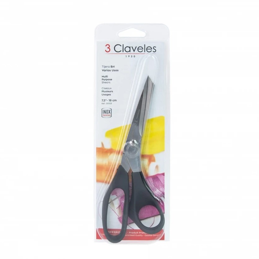 Tijeras BH Varios usos de 19 cm con mango de nylon negro 3 Claveles