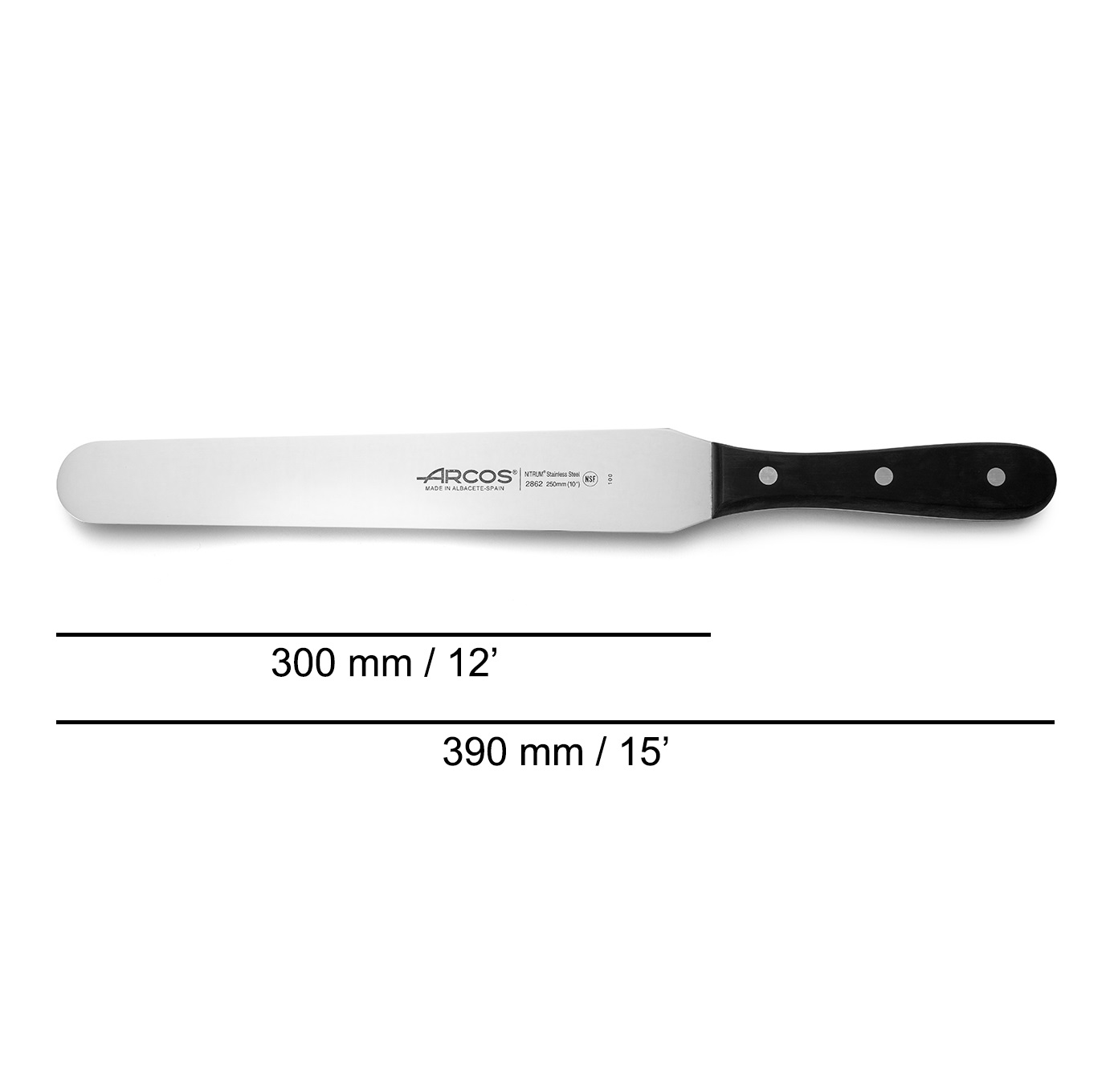 Arcos Teigspatel mit 250 mm Klinge, Serie Universal, mit schwarzem Polyoxymethylen-Griff