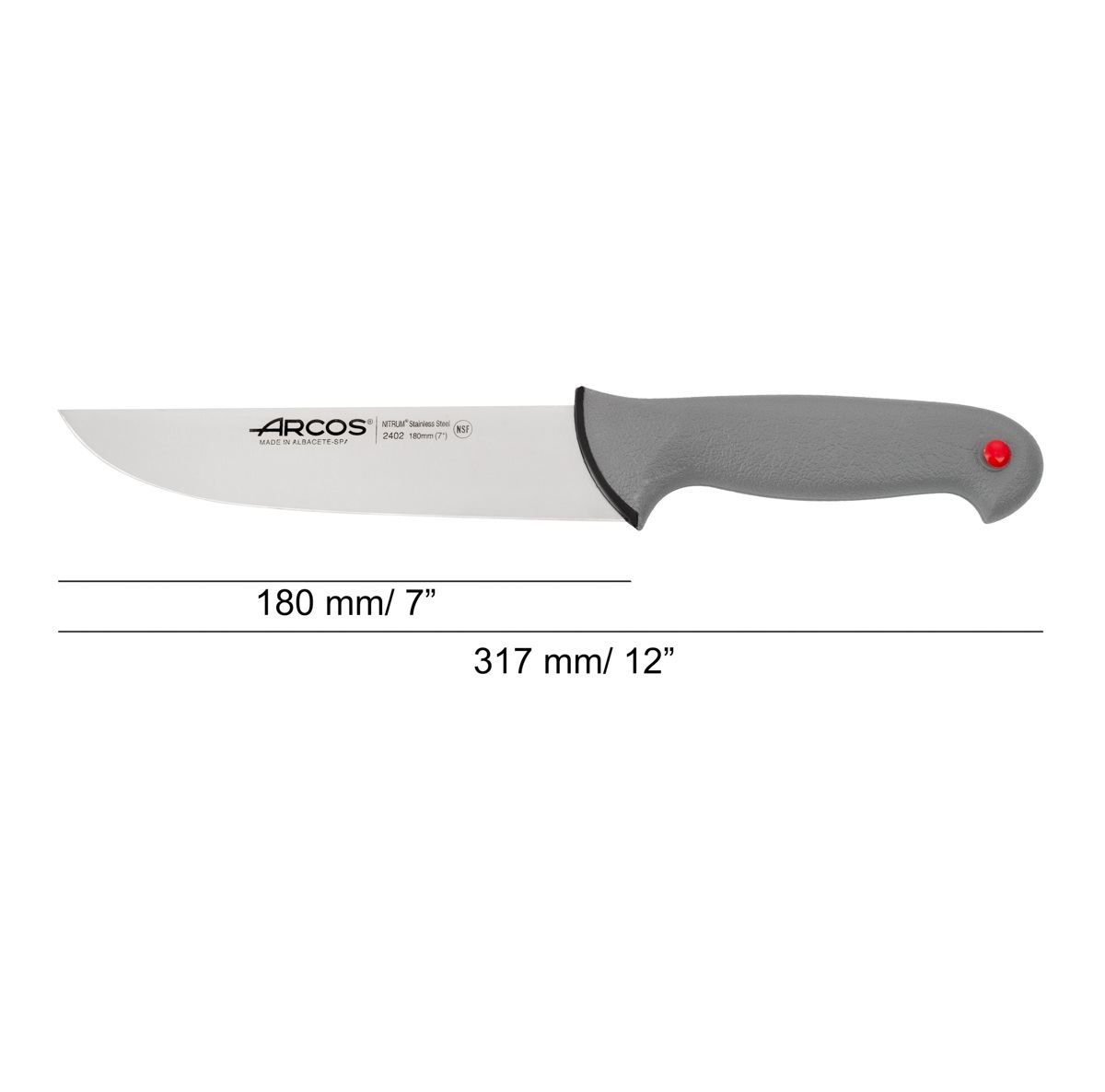 Couteau de boucher Arcos avec lame Colour Prof de 180 mm et manche gris double injection