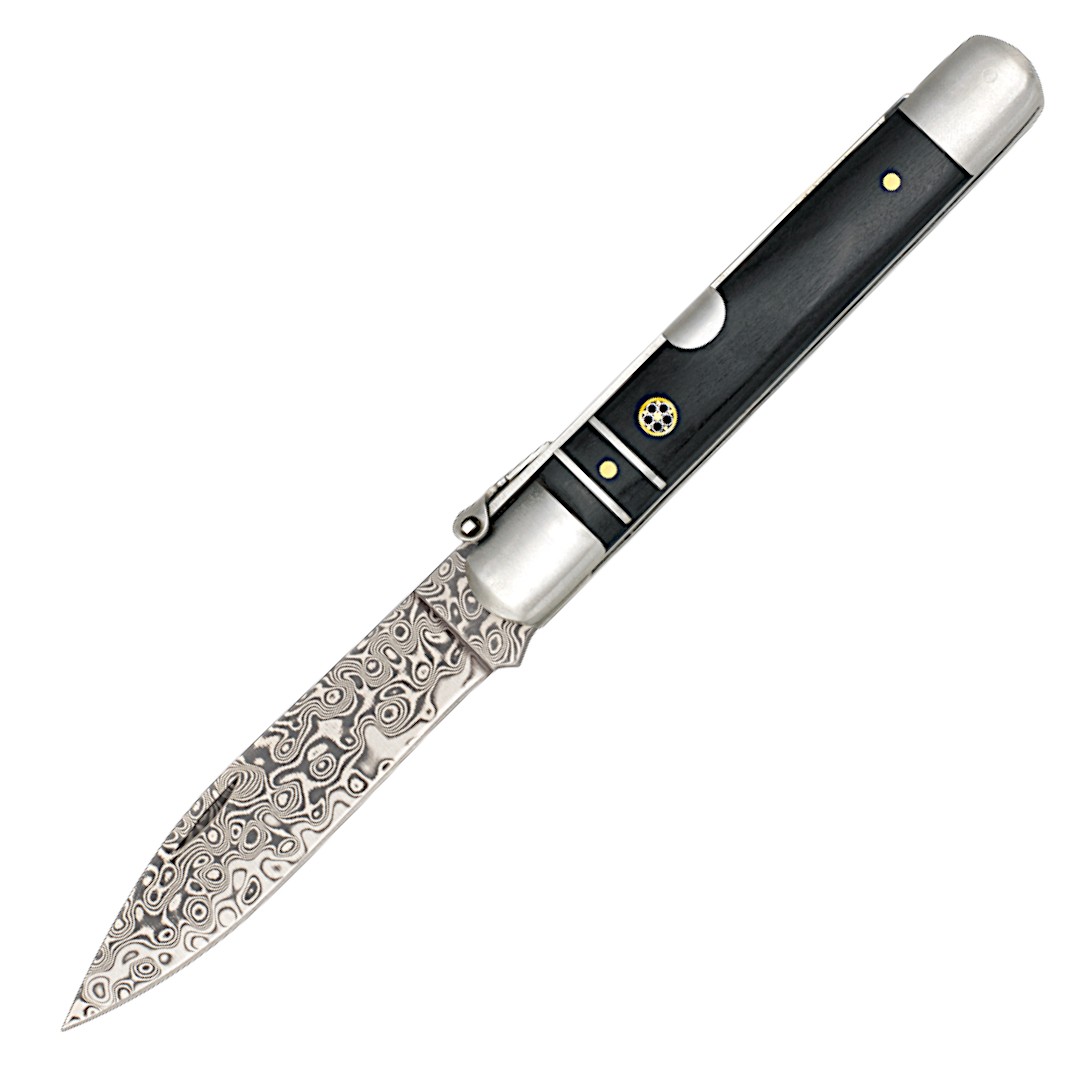 Schwarzes Taschenmesser aus Ausdauer- und Damaststahl-Machete