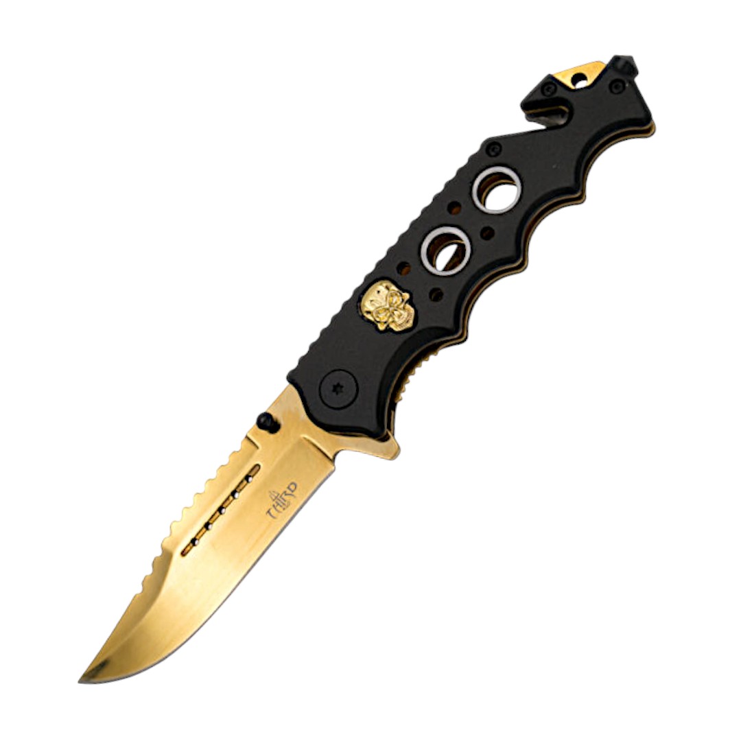 Navaja con calavera dorada Fiebre del oro