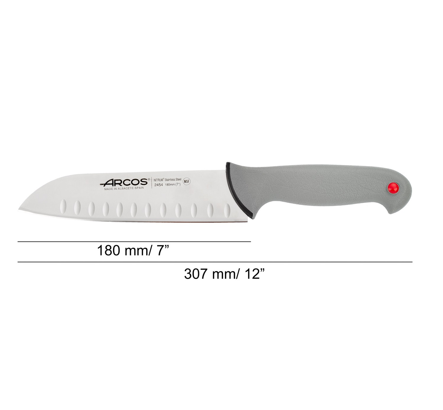 Cuchillo japonés santoku Arcos con hoja de 18 cm Colour prof mango doble inyección gris