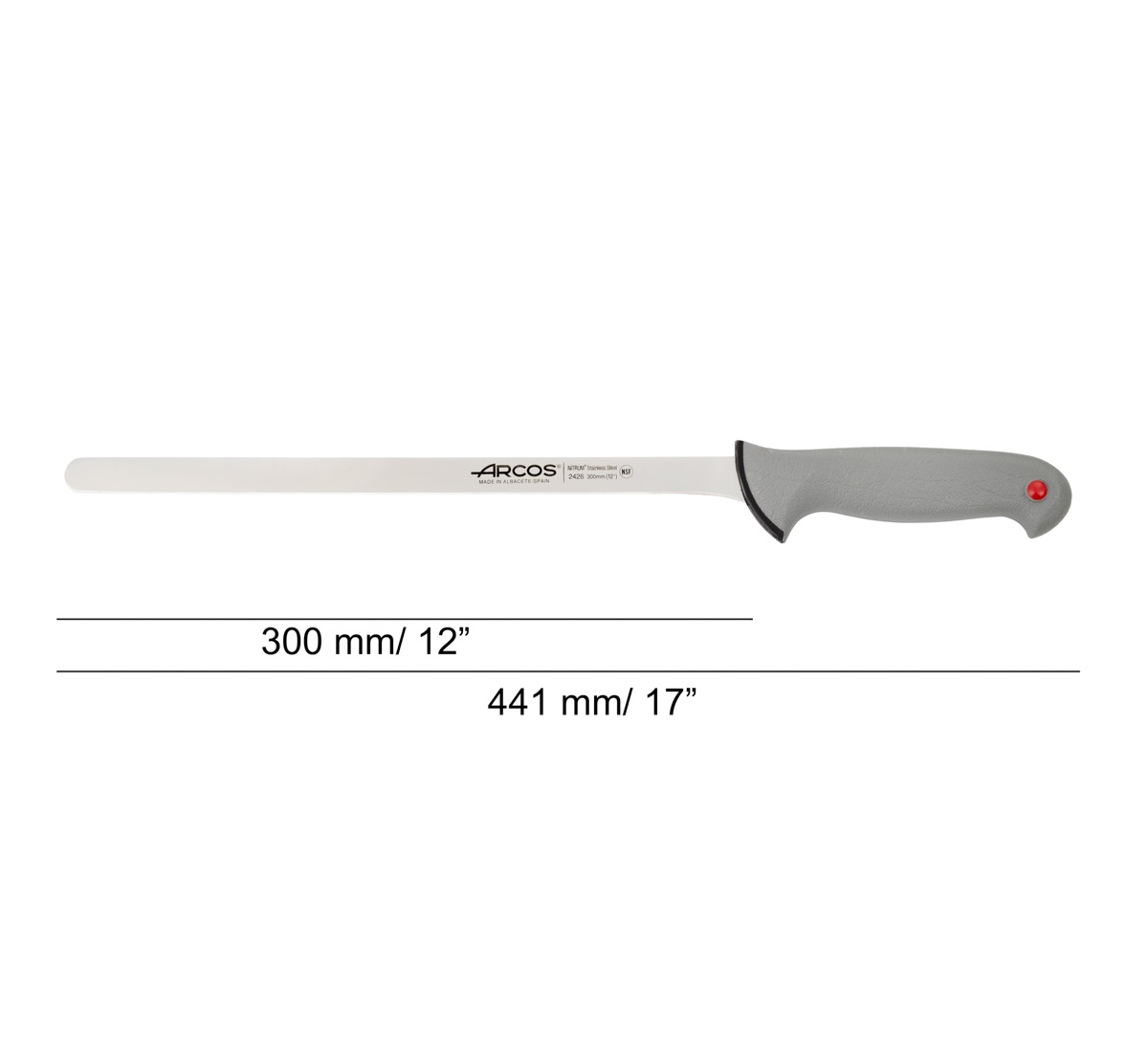 Cuchillo jamonero punta redonda Arcos con hoja de 30 cm Colour prof mango doble inyección gris
