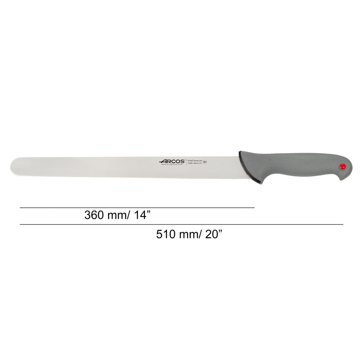 Cuchillo fiambre Arcos con hoja de 36 cm Colour prof mango doble inyección gris
