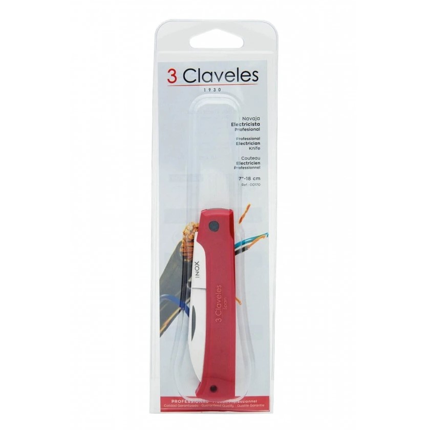 Navaja electricista profesional de 18 cm con mango aislante 3 Claveles