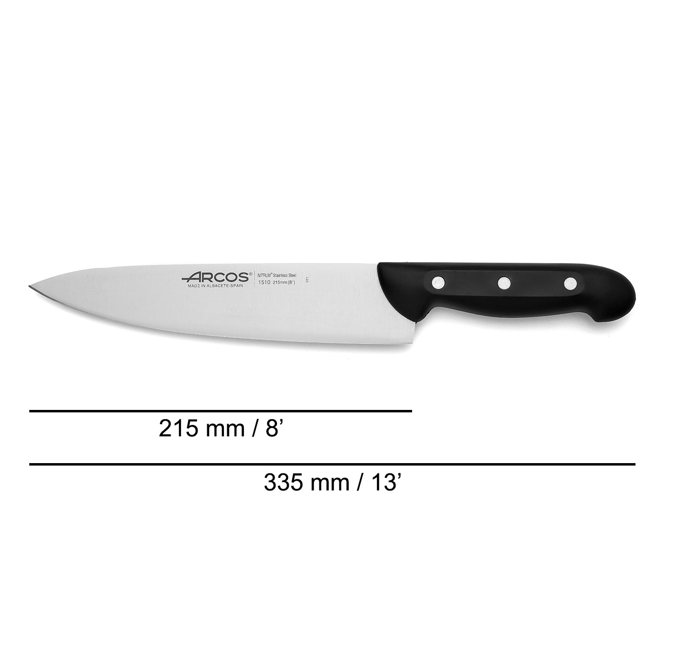 Arcos Maitre chef's knife with black polypropylene handle and 215 mm blade