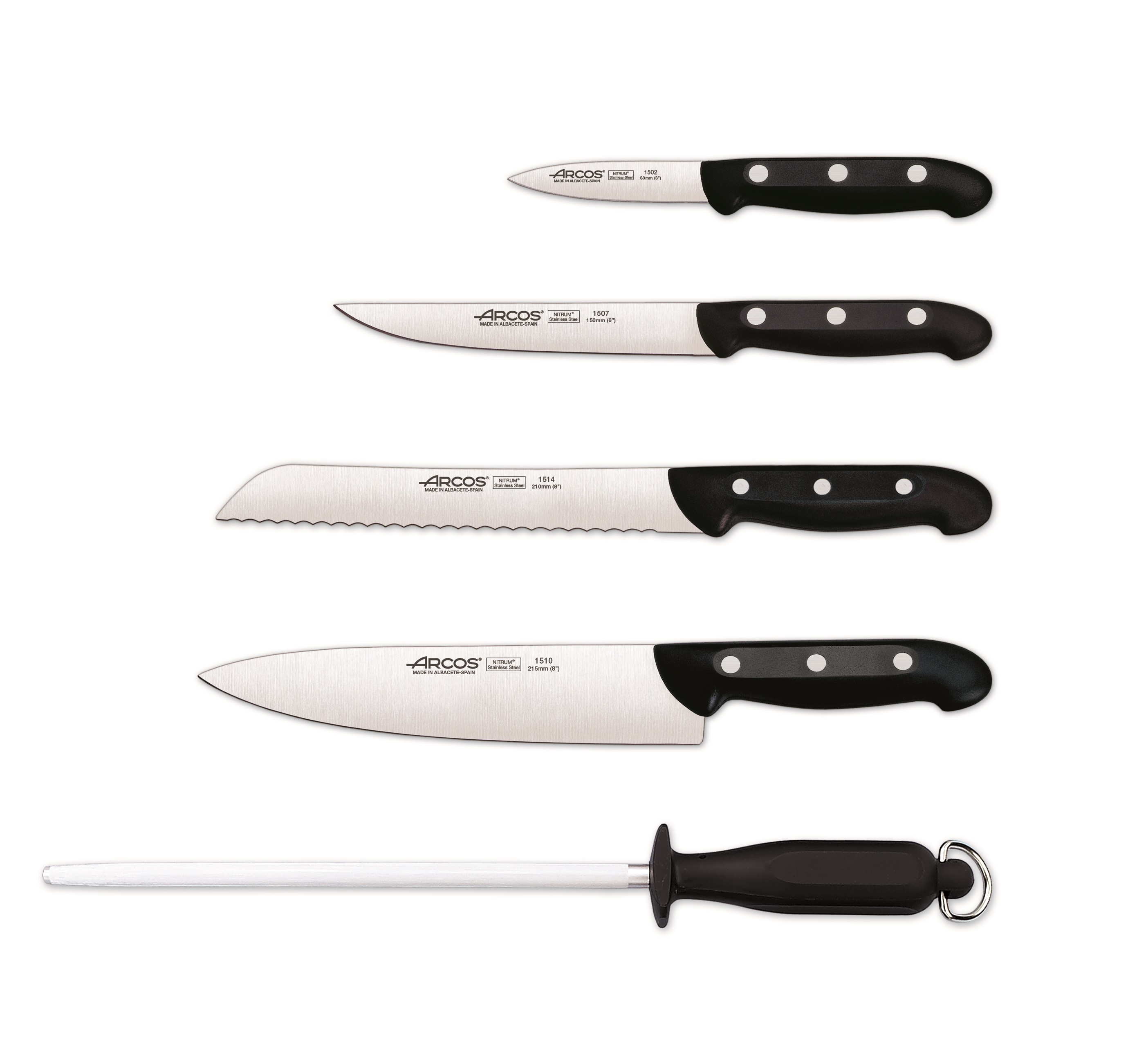 Conjunto de cozinha Arcos Maitre 5 peças + bloco com puxador em polipropileno preto