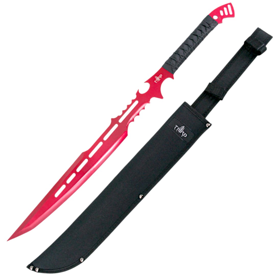 Machete rojo con mango trenzado negro