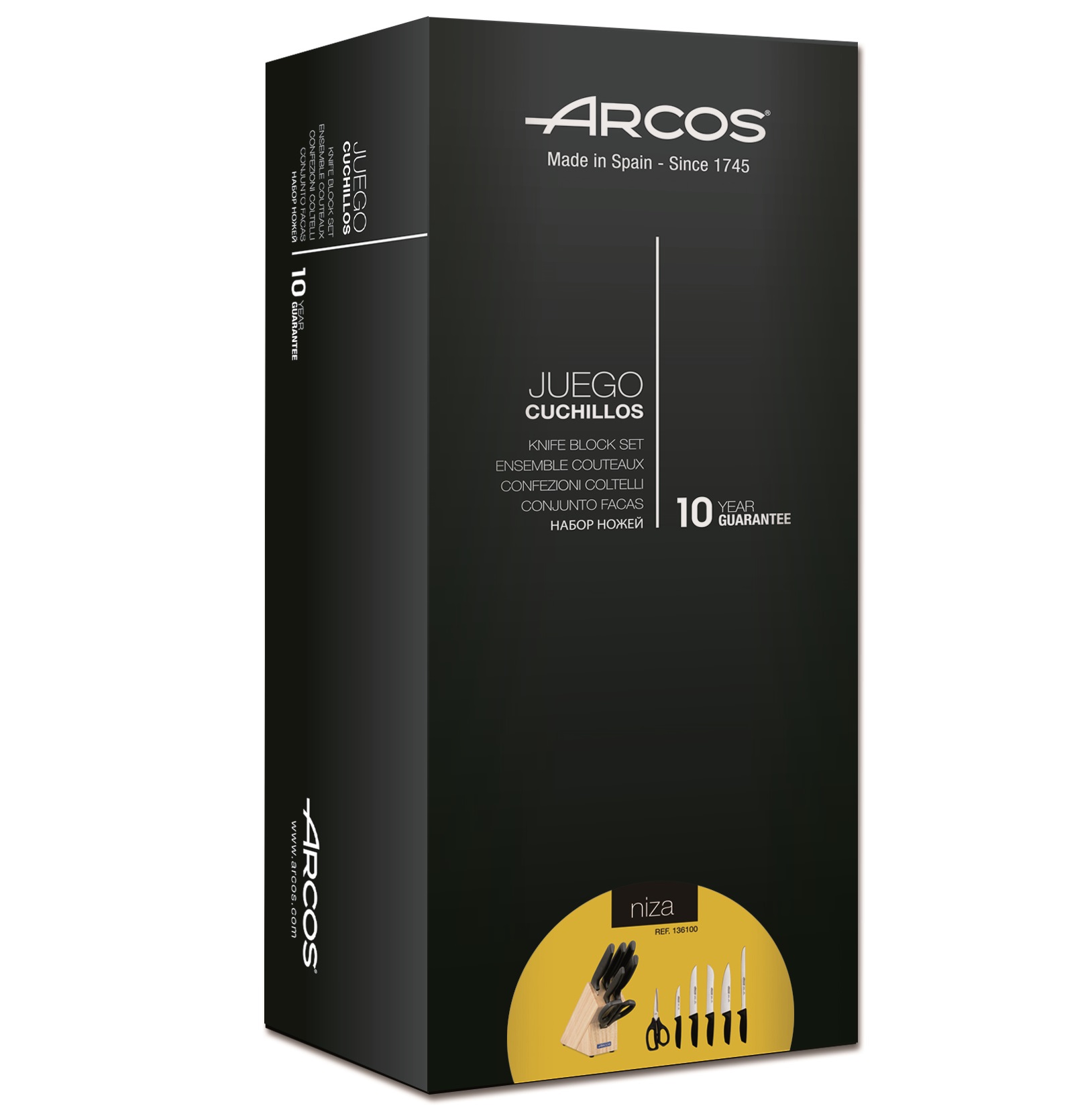 Juego de cocina 5 cuchillos + tijeras Arcos Niza con mango de polipropileno negro