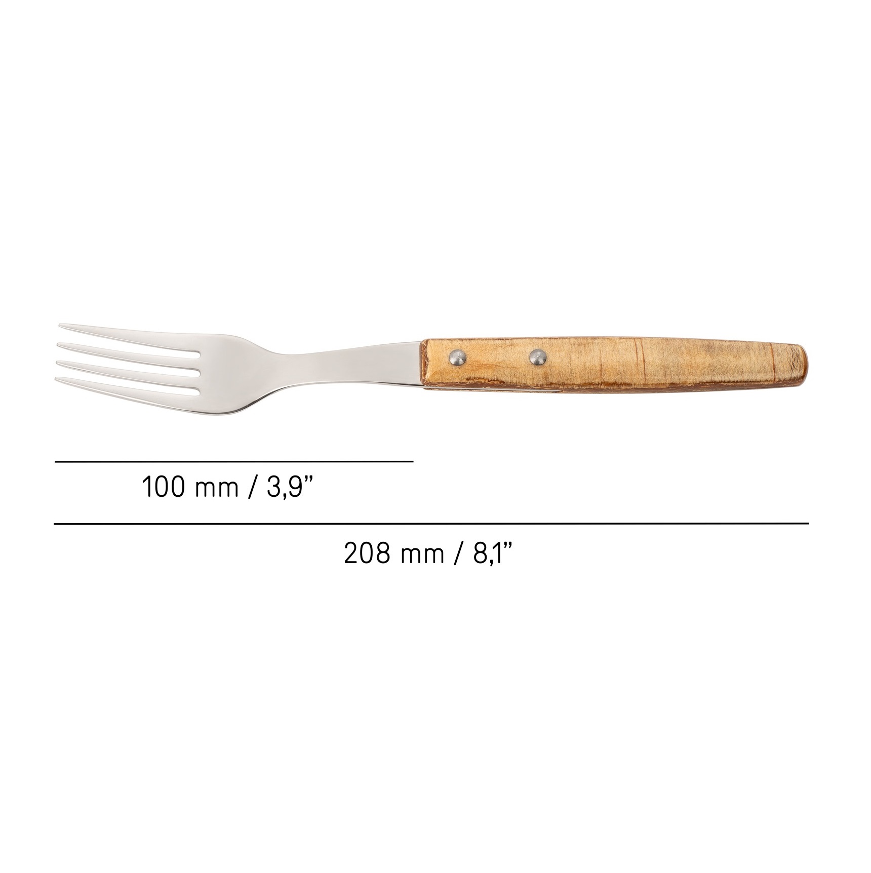 12 forchette da tavola Arcos da 200 mm con manico in legno compresso marrone chiaro