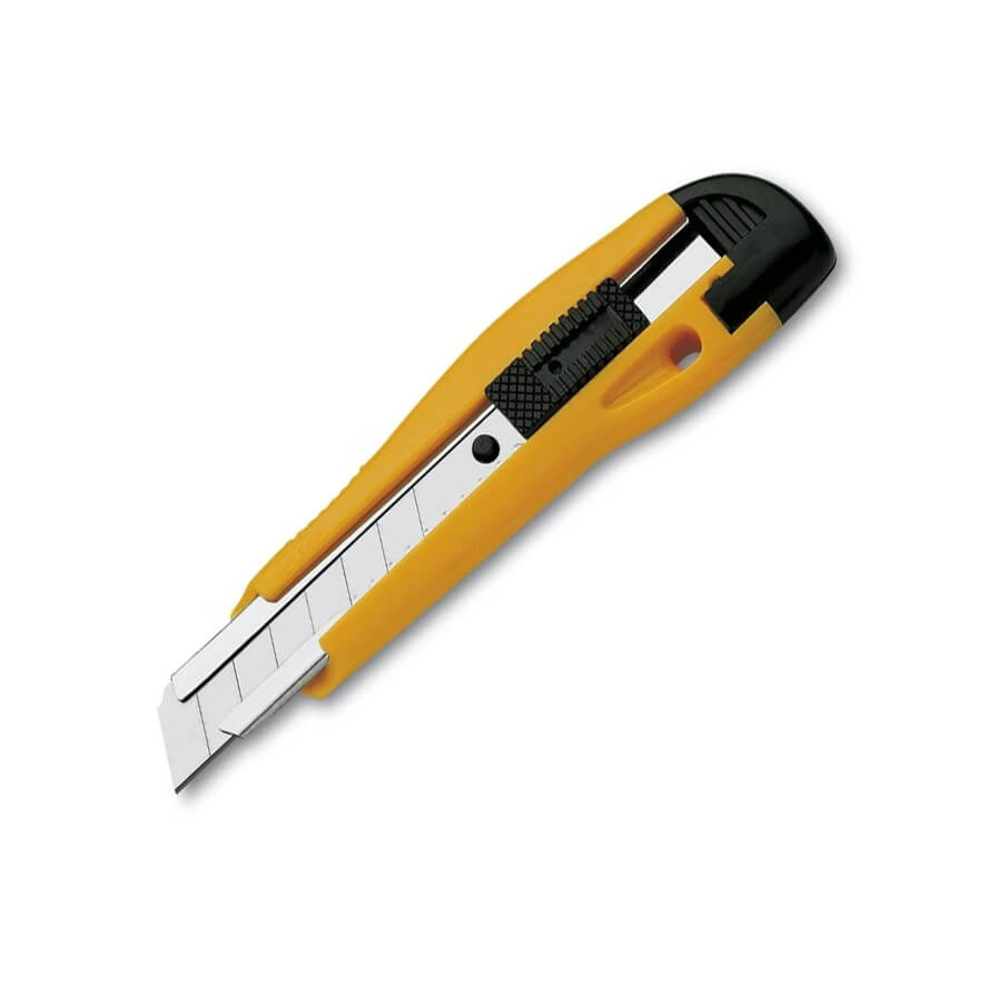 Cutter de 18 mm con mango de metal y nylon con cierre de segurida...