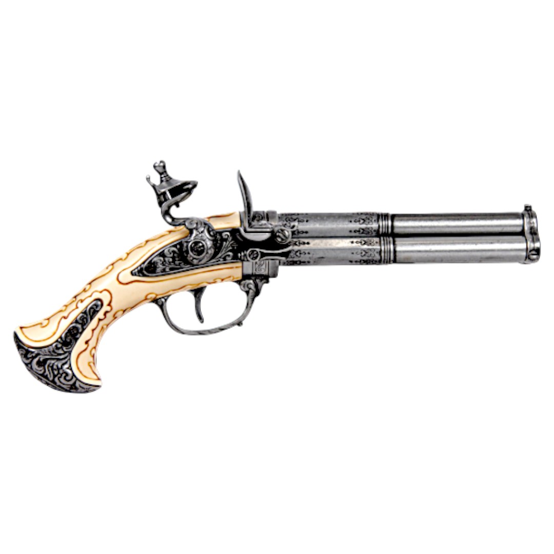 Dreiläufige Steinschlosspistole, Frankreich, 18. Jahrhundert, 1309