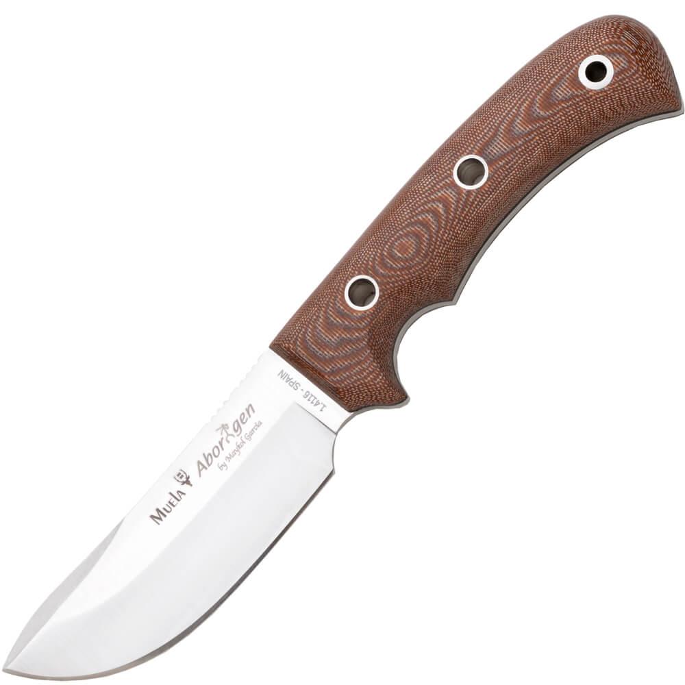Cuchillo muela aborigen con cachas de micarta marrón y pedernal ...