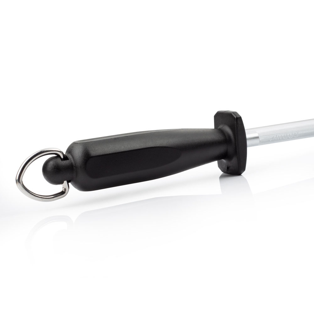 Affûteur Arcos 230 x 10 mm en acier au carbone chromé, avec manche et crochet en polypropylène noir