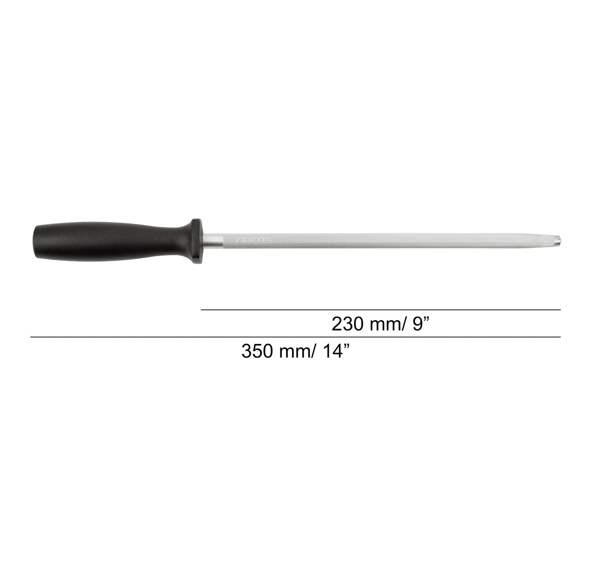 Affûteur Arcos 230 x 10 mm en acier au carbone chromé avec manche en polypropylène noir