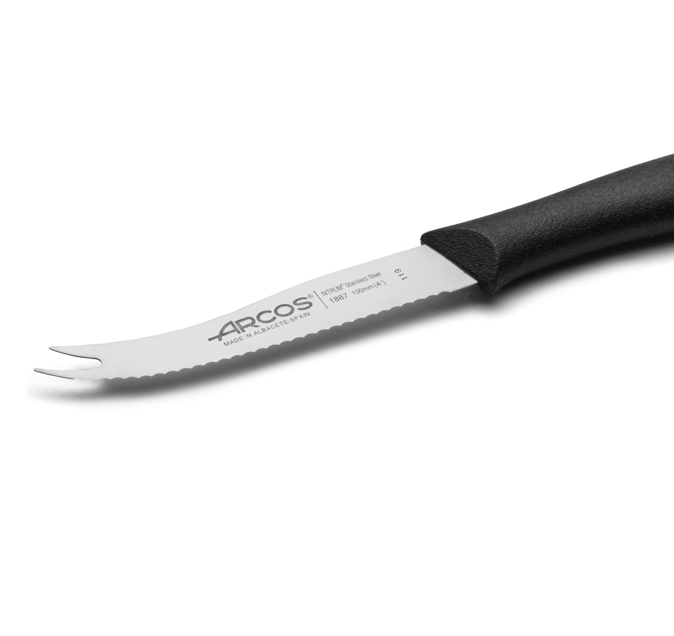 Couteaux à fromage Arcos Nova à pointes acérées, lame dentelée de 105 mm, manche en polypropylène noir