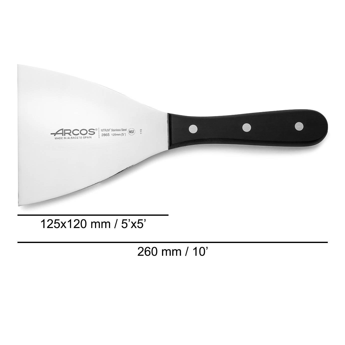 Espátula triangular Arcos Universal polioximetileno negro y hoja 125 x 120 mm