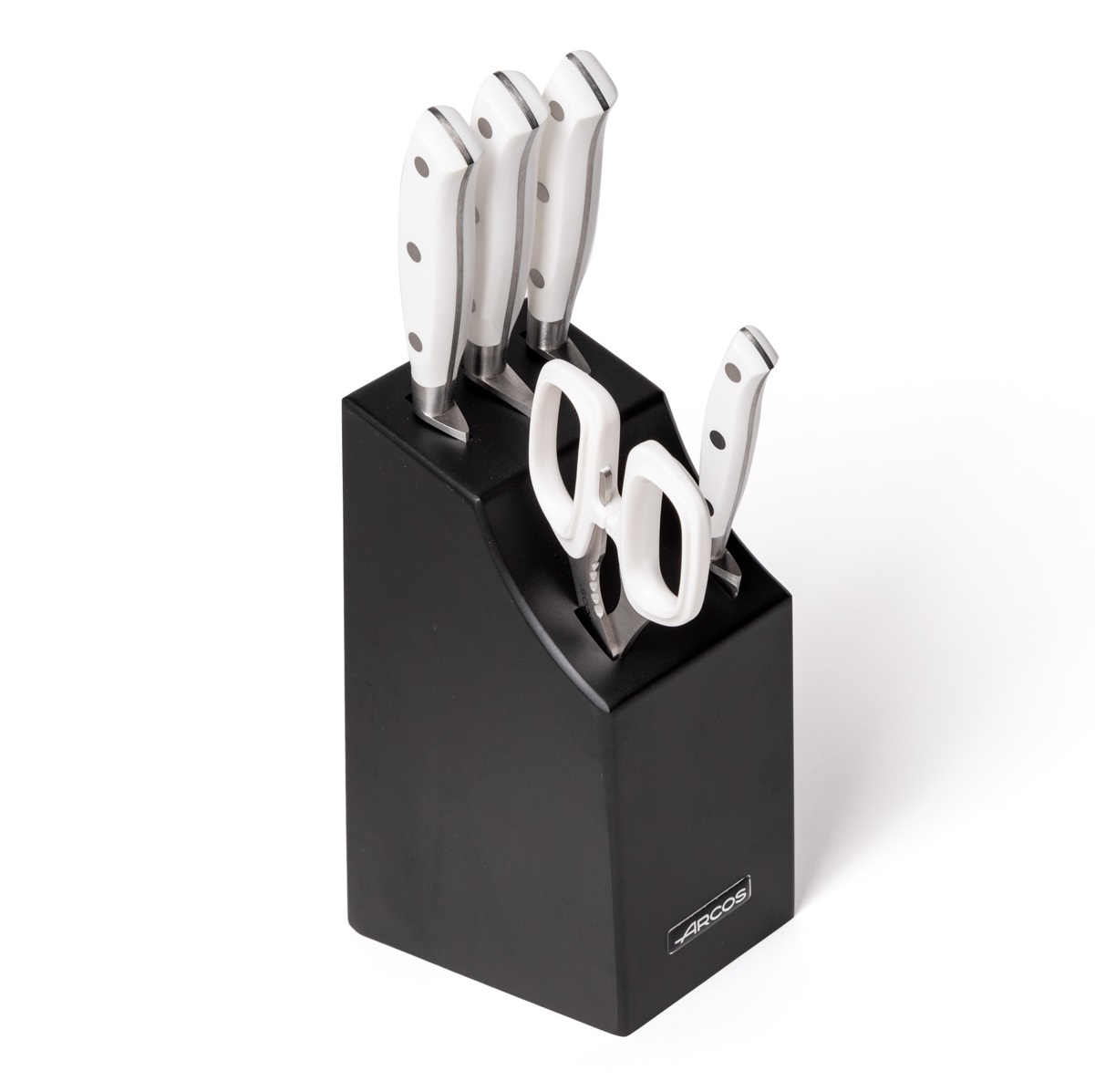 Arcos Riviera White Kitchen Set with 4 Knives, Scissors and Block