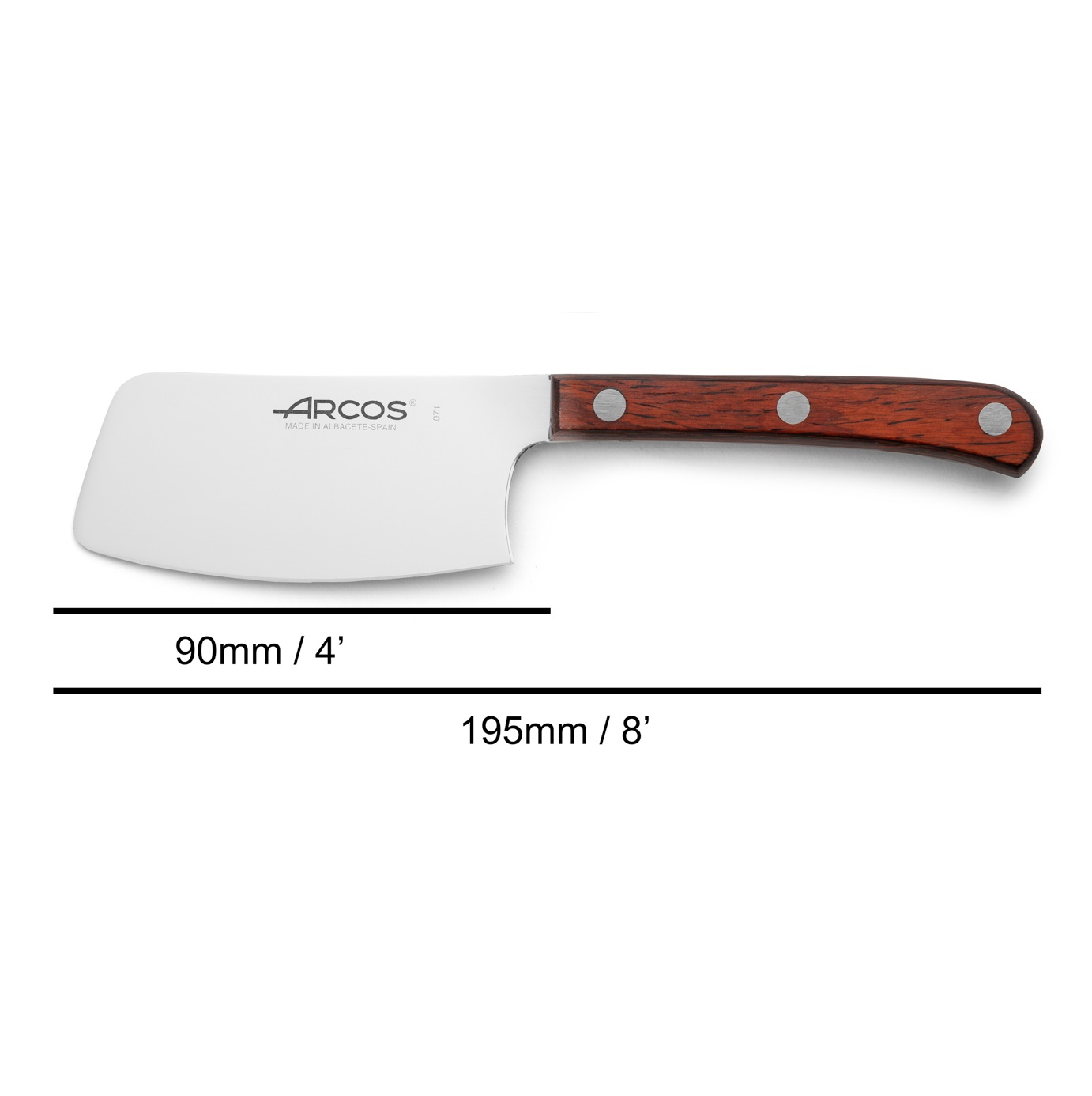 Arcos steak knife with a 9cm full tang axe-style blade and wooden handle