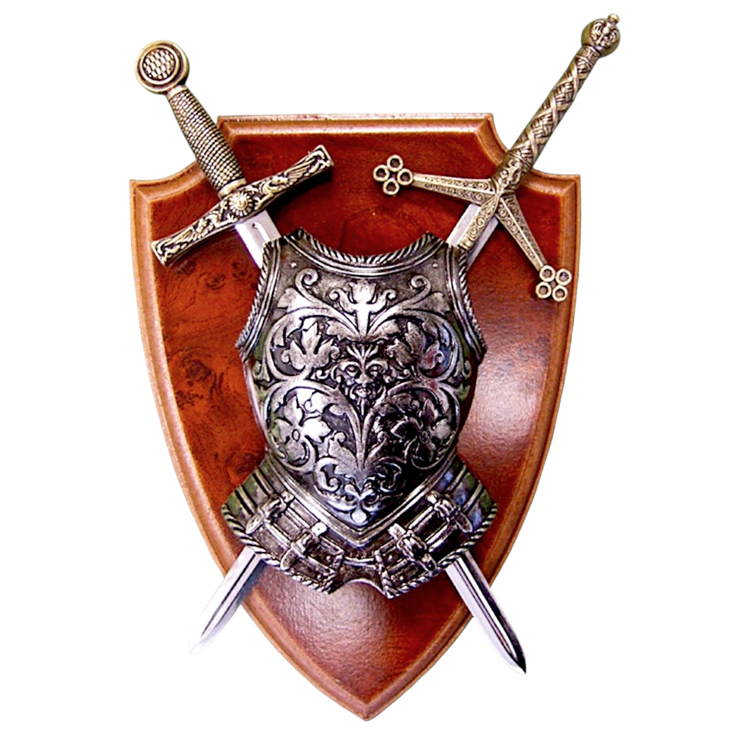 Panoply with cuirass and 2 silver swords Denix