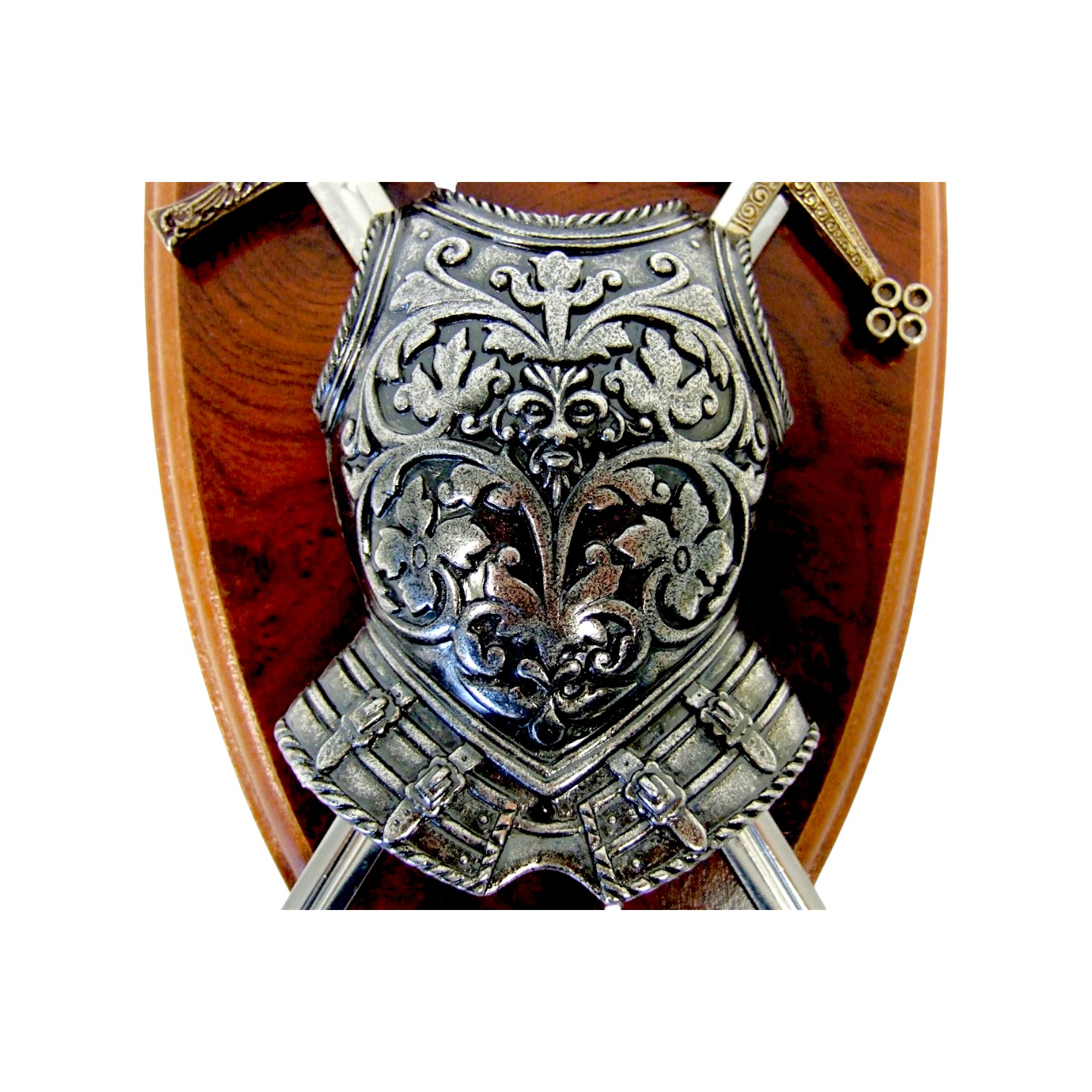 Panoply with cuirass and 2 silver swords Denix