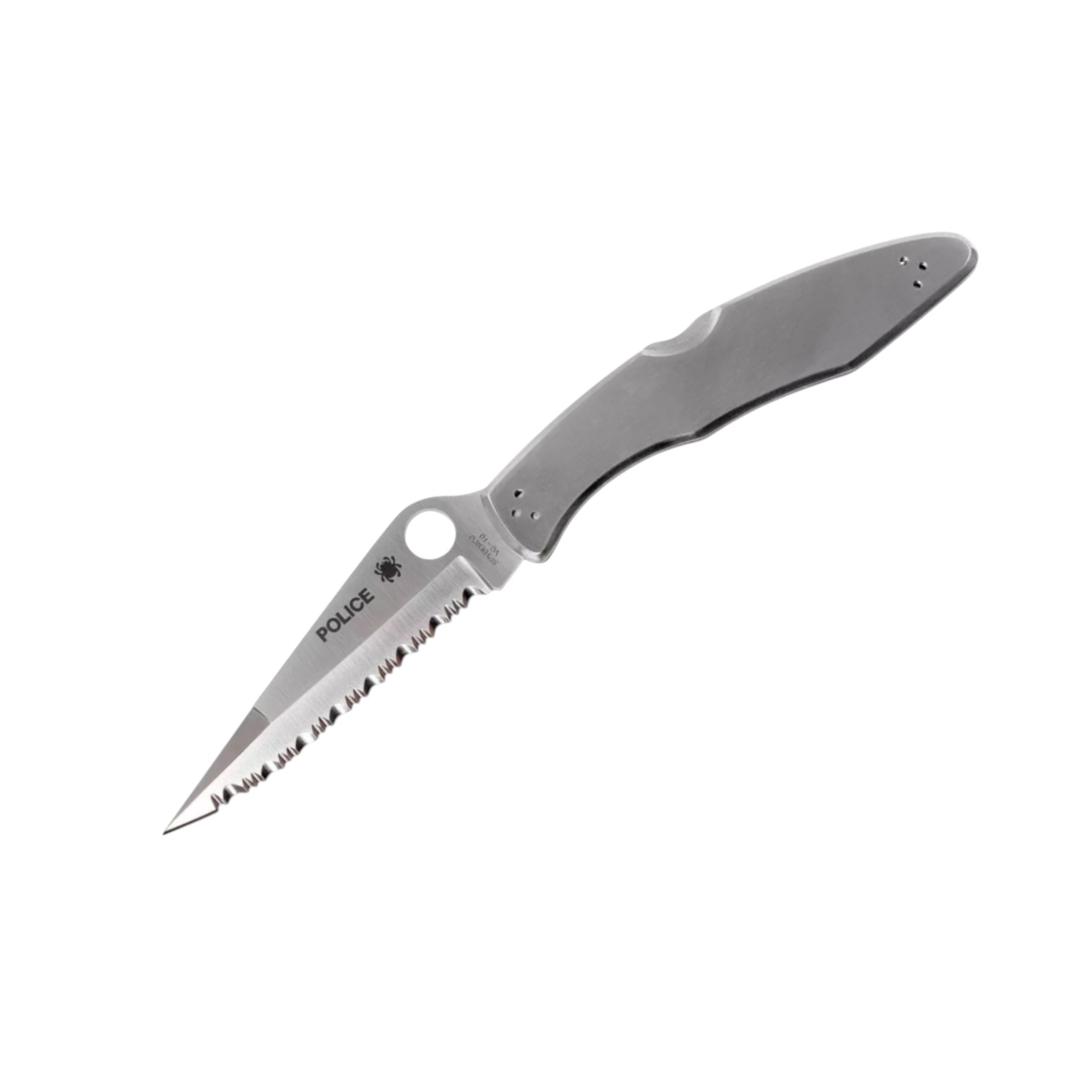 Couteau de poche Spyderco Police C07S en acier inoxydable, lame dentelée en acier VG10 et manche en acier inoxydable