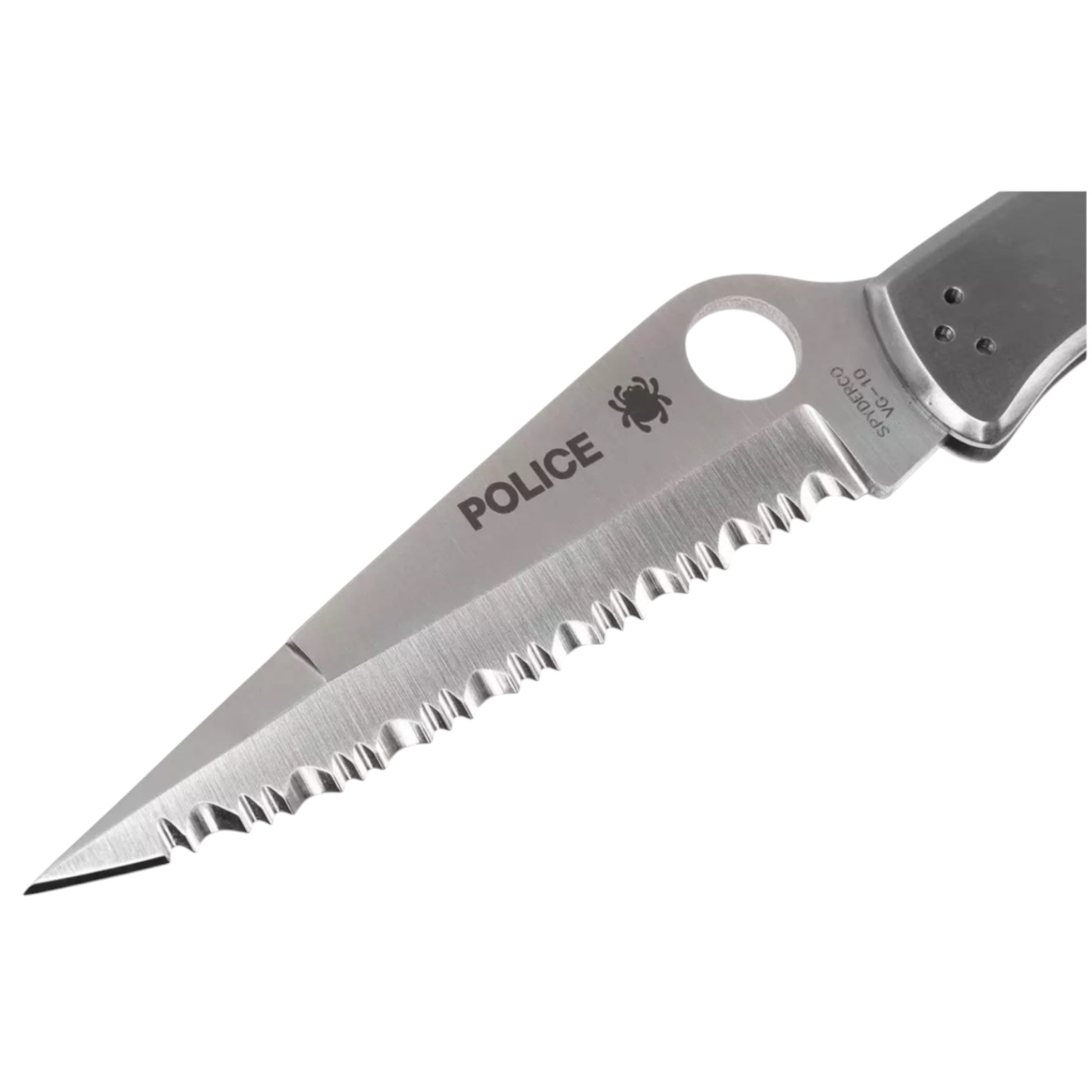 Couteau de poche Spyderco Police C07S en acier inoxydable, lame dentelée en acier VG10 et manche en acier inoxydable