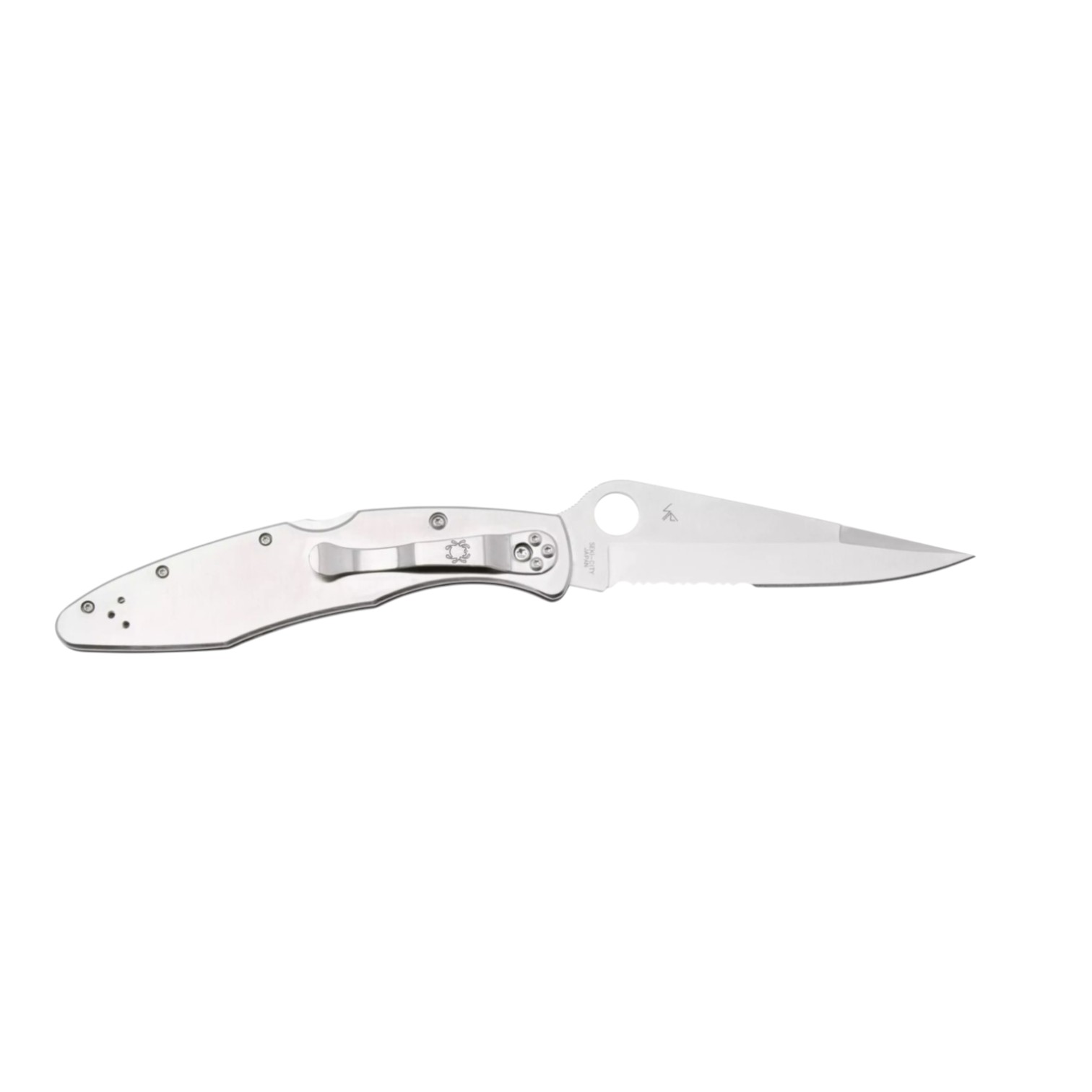 Couteau de poche Spyderco Police C07PS en acier inoxydable, lame semi-dentelée en acier VG10 et manche en acier inoxydable