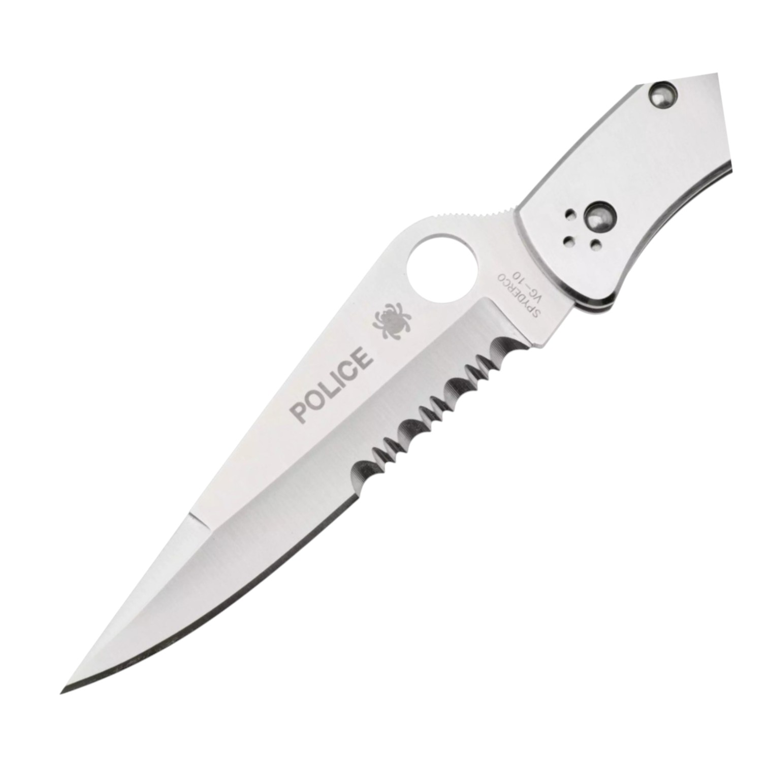 Couteau de poche Spyderco Police C07PS en acier inoxydable, lame semi-dentelée en acier VG10 et manche en acier inoxydable