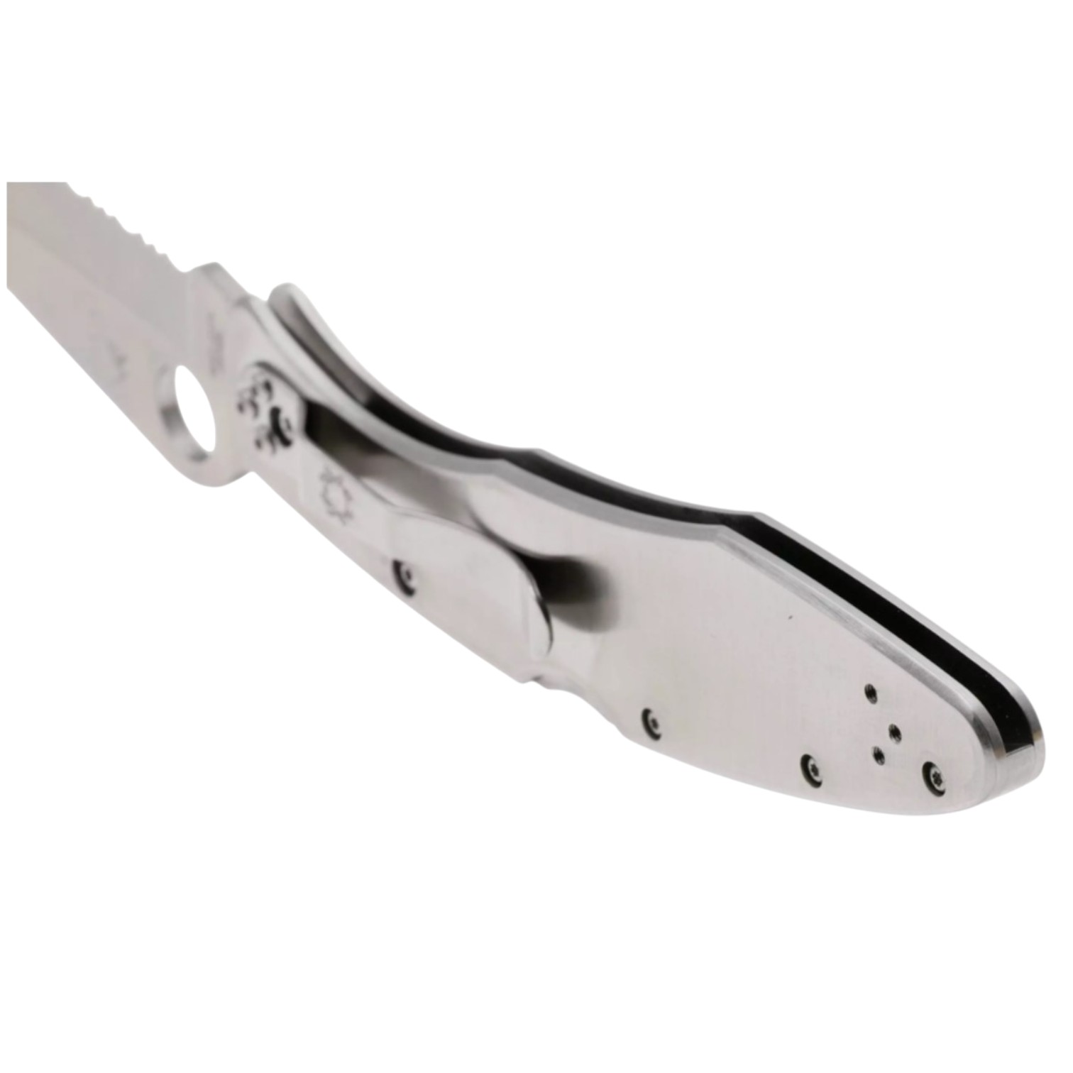 Couteau de poche Spyderco Police C07PS en acier inoxydable, lame semi-dentelée en acier VG10 et manche en acier inoxydable