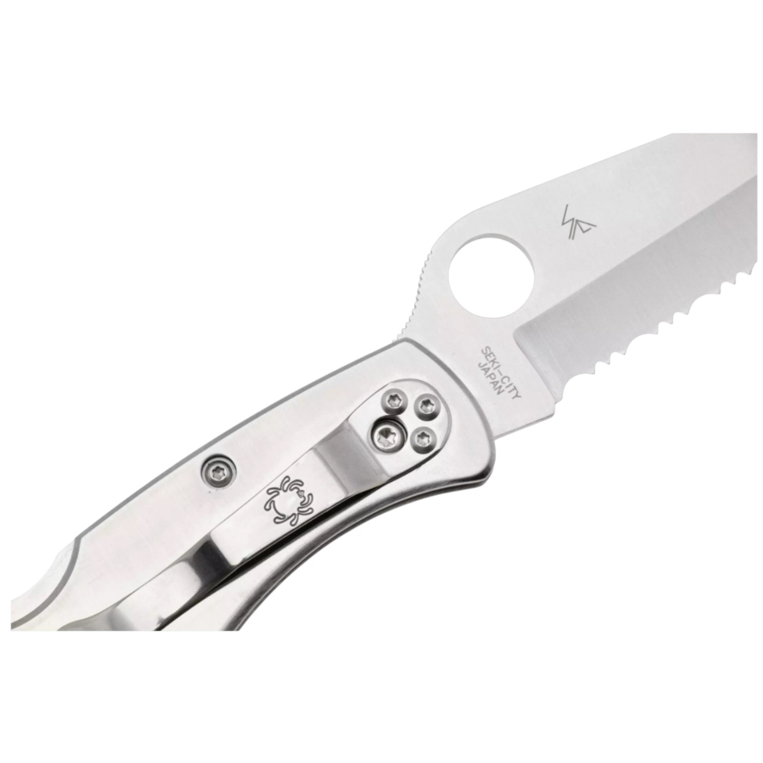 Couteau de poche Spyderco Police C07PS en acier inoxydable, lame semi-dentelée en acier VG10 et manche en acier inoxydable
