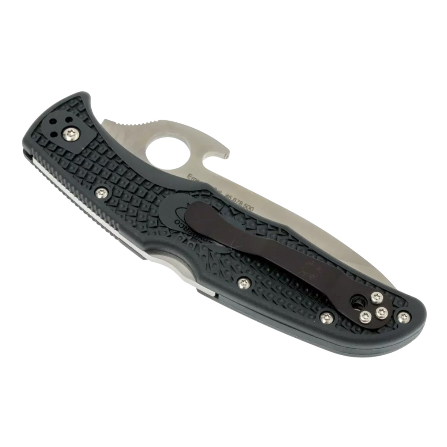 Spyderco Endura 4 PE Wave Emerson C10PGYW, VG10 plain edge knife with Emerson opening and black FRN handle
