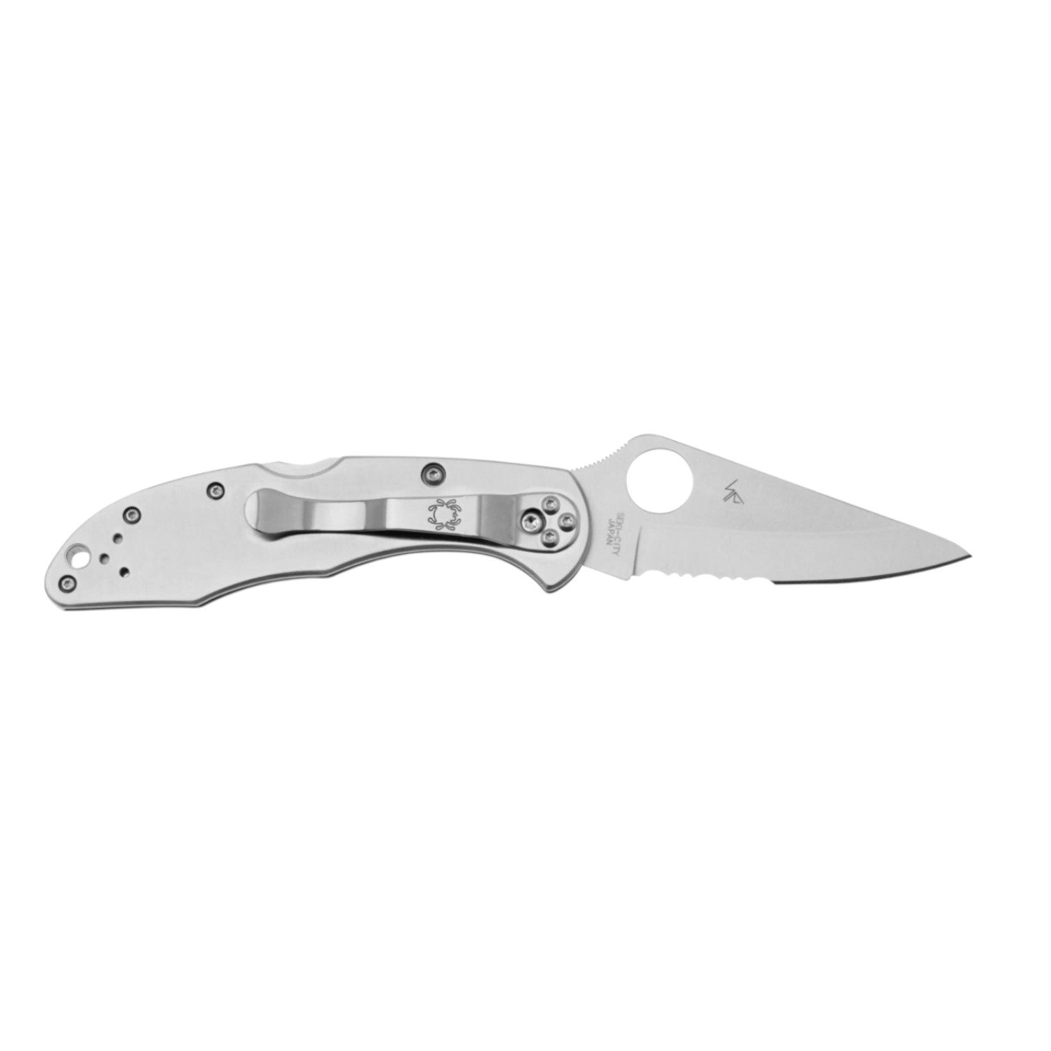 Couteau de poche Spyderco Delica 4 en acier inoxydable C11PS, VG10, à lame semi-dentelée et manche en acier inoxydable