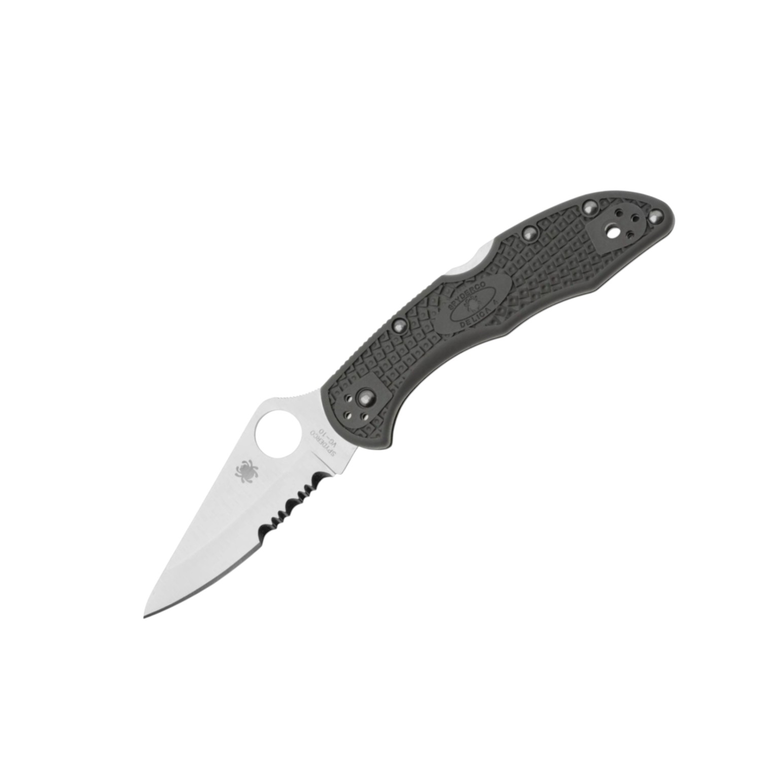 Spyderco Delica 4 lightweight C11PSFG, VG10 semi-serrated edge knife with green FRN handle